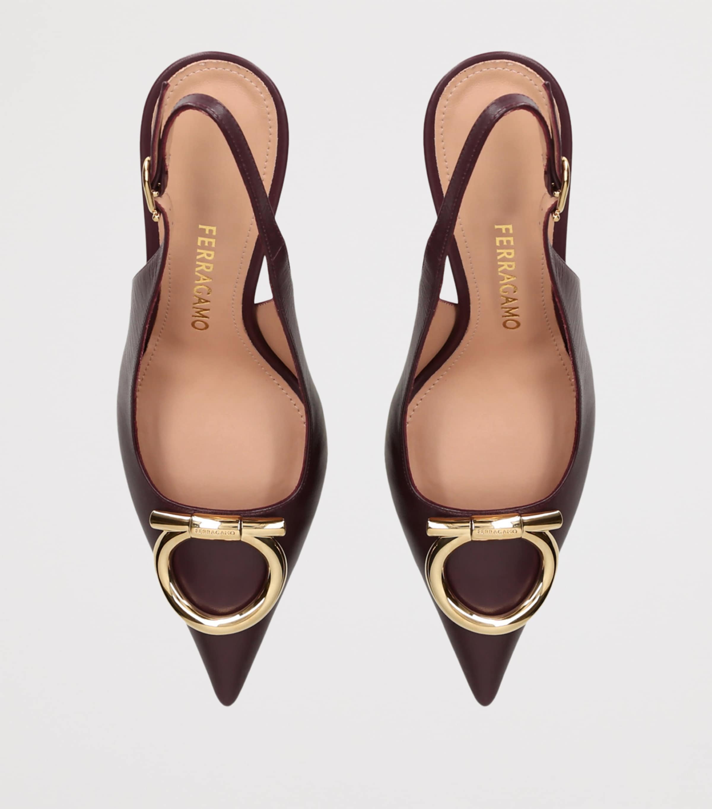 Salvatore Ferragamo Leather Sara Slingback Heels 95 Wine Image 4