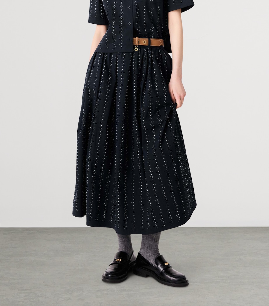 Maje Womens Rhinestone-Embellished Midi Skirt Navy Image 6
