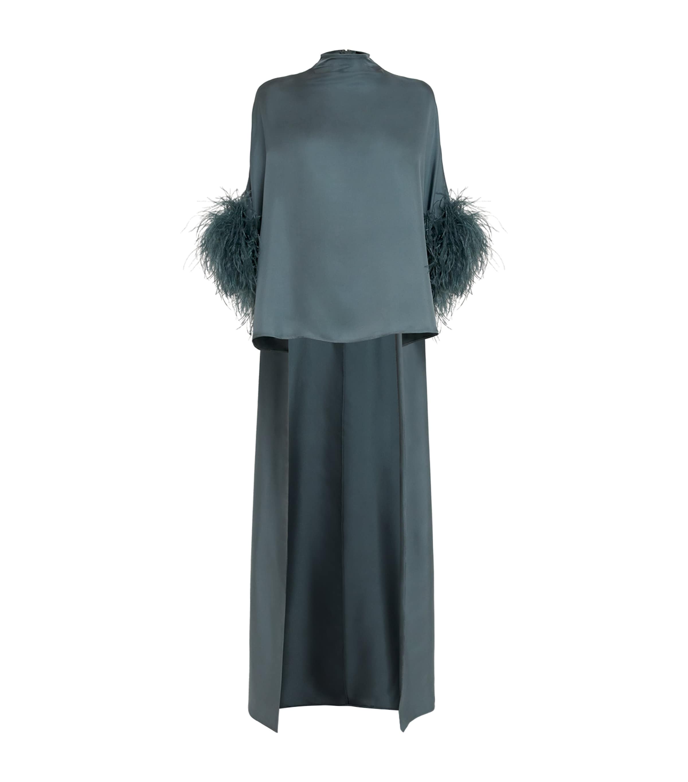 Lapointe Silk Twill Feather Cape Top In Blue