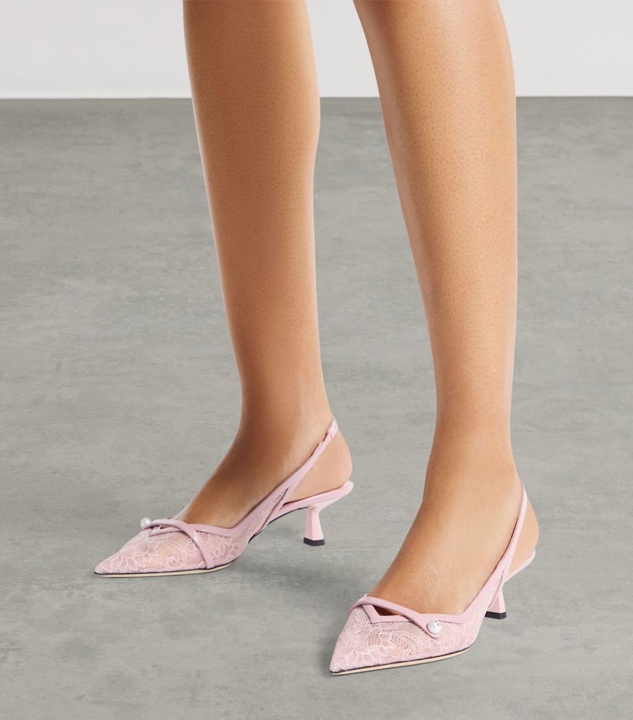 Jimmy Choo Amita 45 Lace-Leather Slingback Pumps Rose/rose Image 2