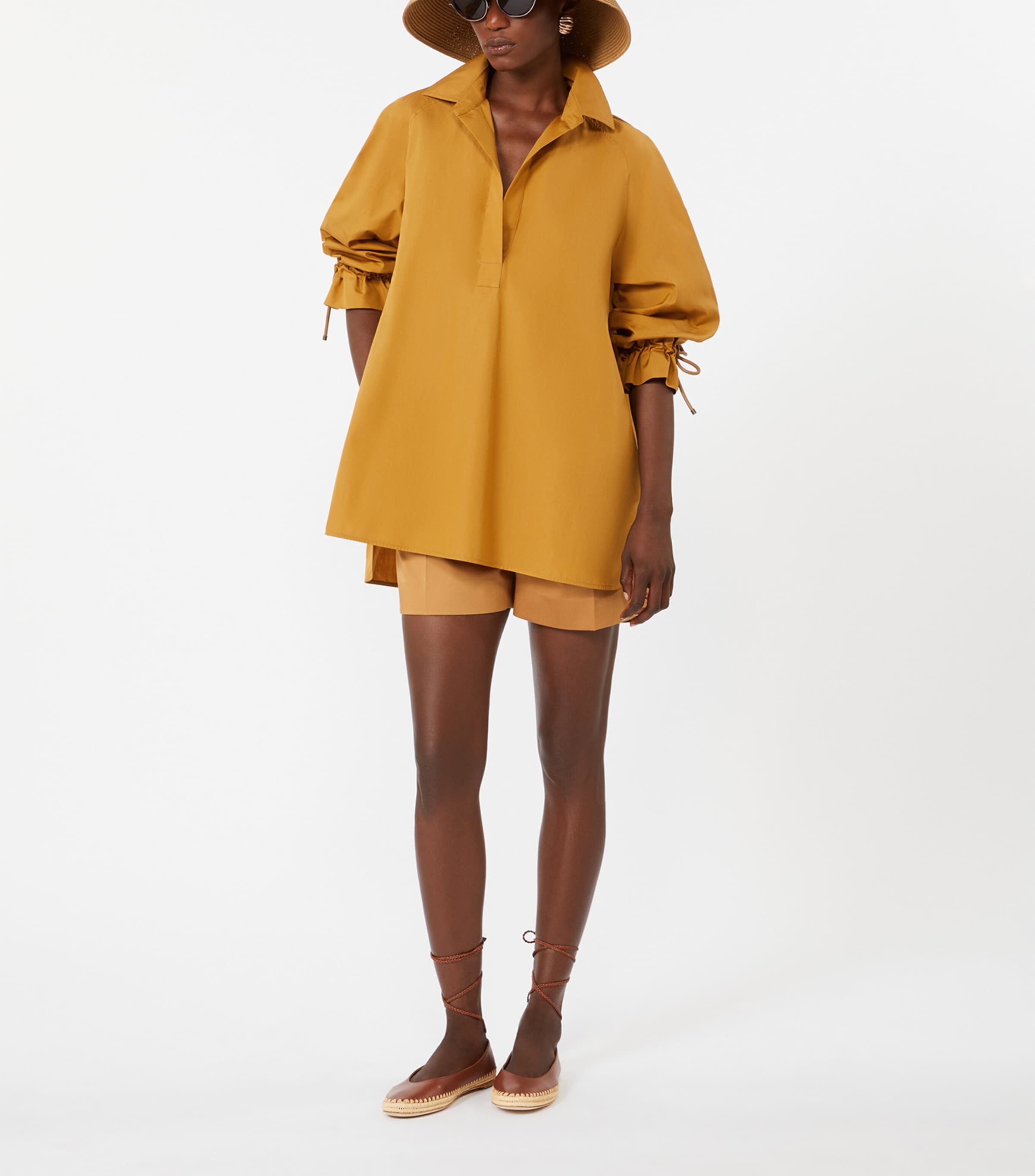 Max Mara Womens Cotton Poplin Drawstring Blouse Earth Image 2