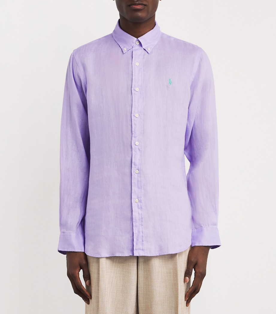 Polo Ralph Lauren Mens Linen Custom Fit Shirt Purple Image 3