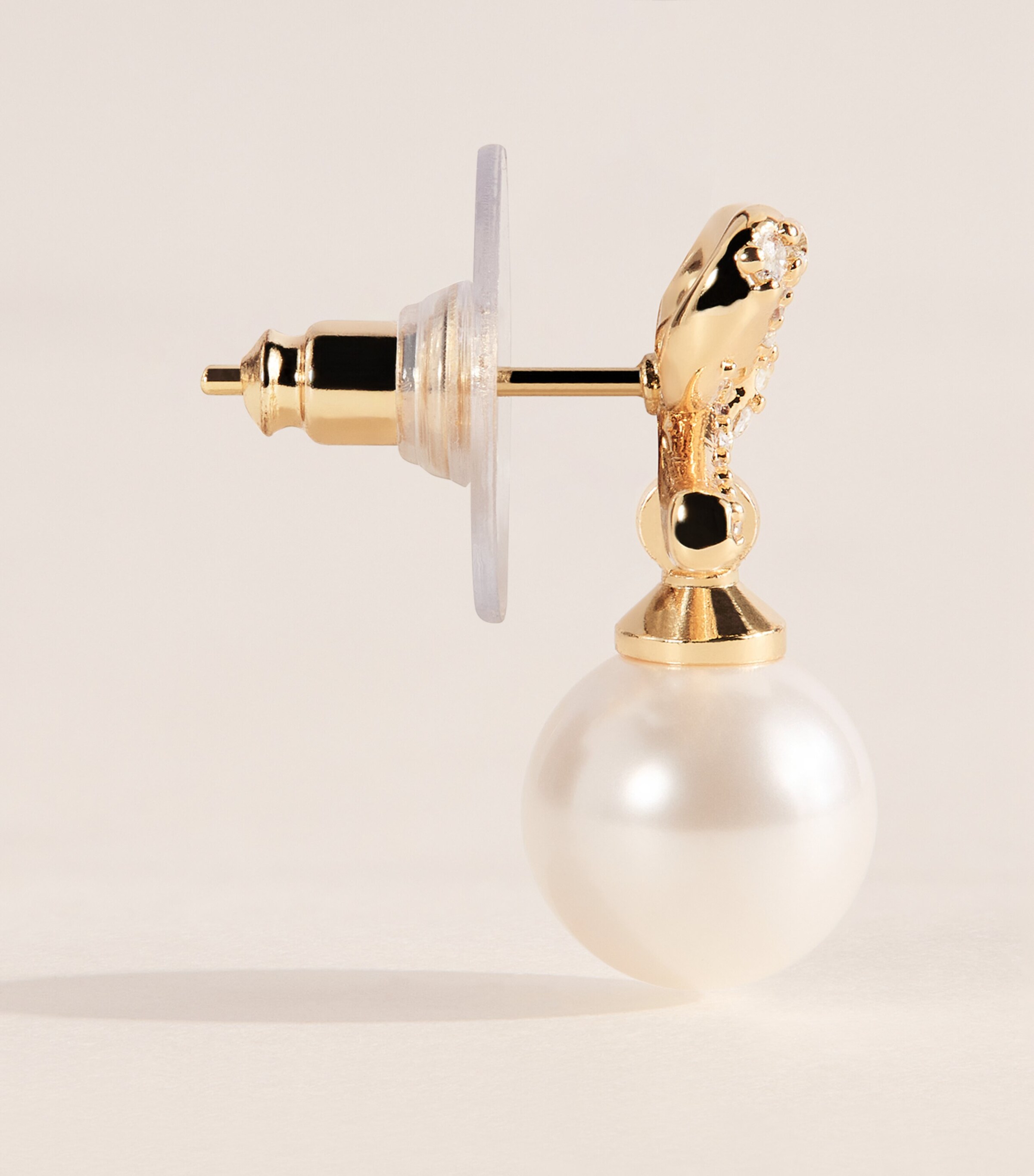 Self-Portrait Crystal and Faux Pearl Bow Stud Earrings Gold Image 3