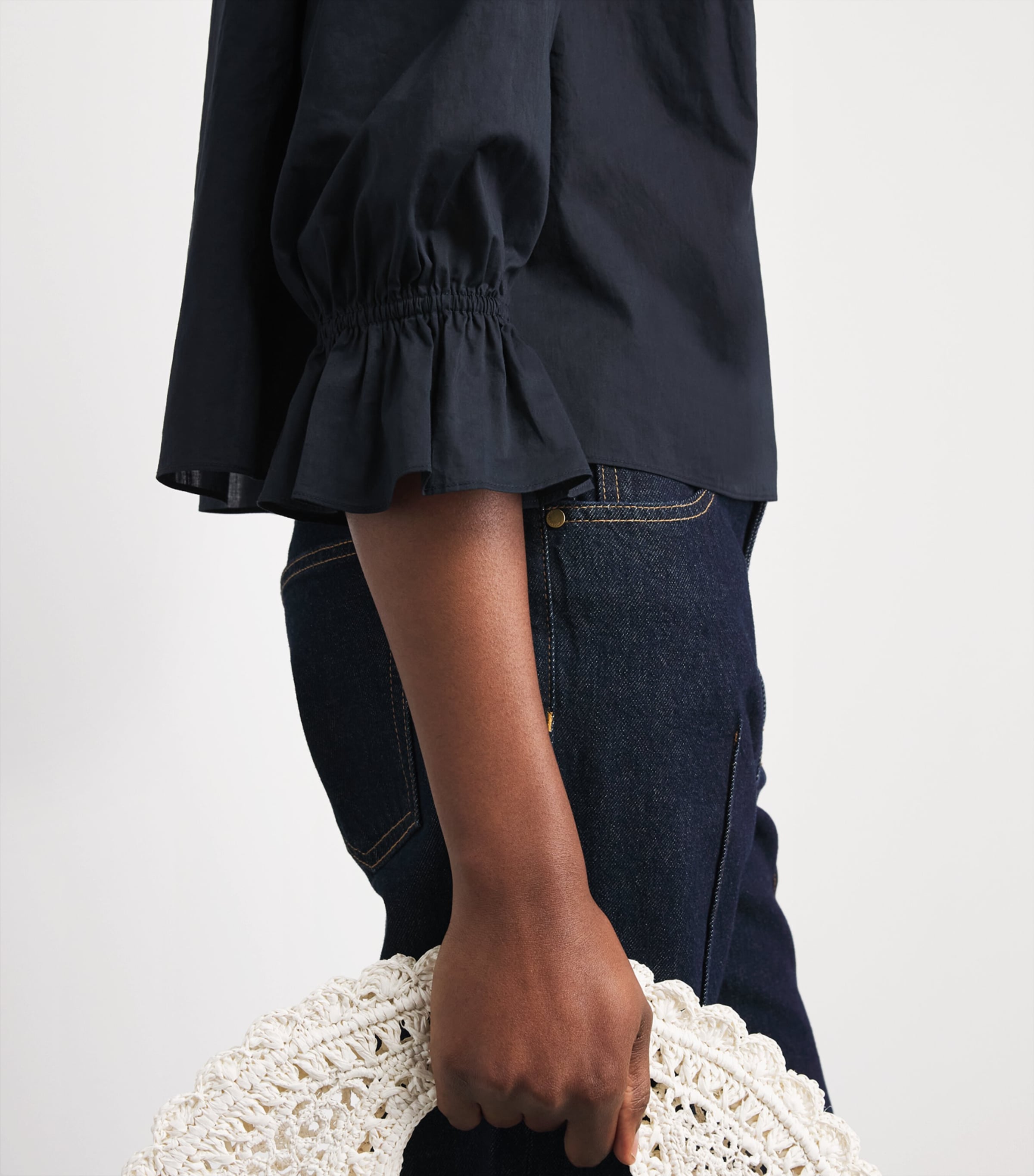 FRAME Womens Cotton Poet Blouse Navy Image 3
