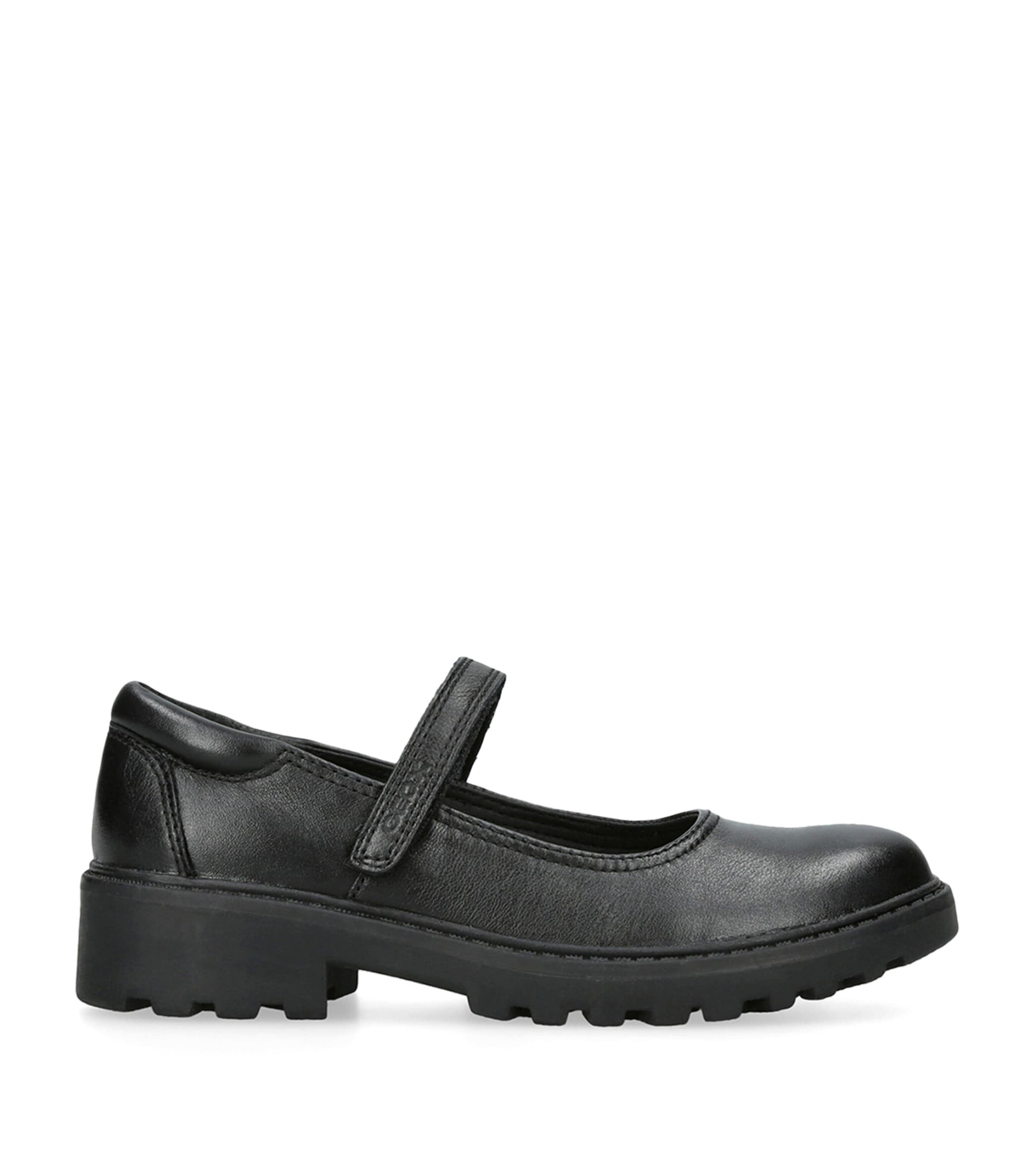Geox Girls Black Kids Casey Logo-debossed Leather Shoes 7-10 Years In Black