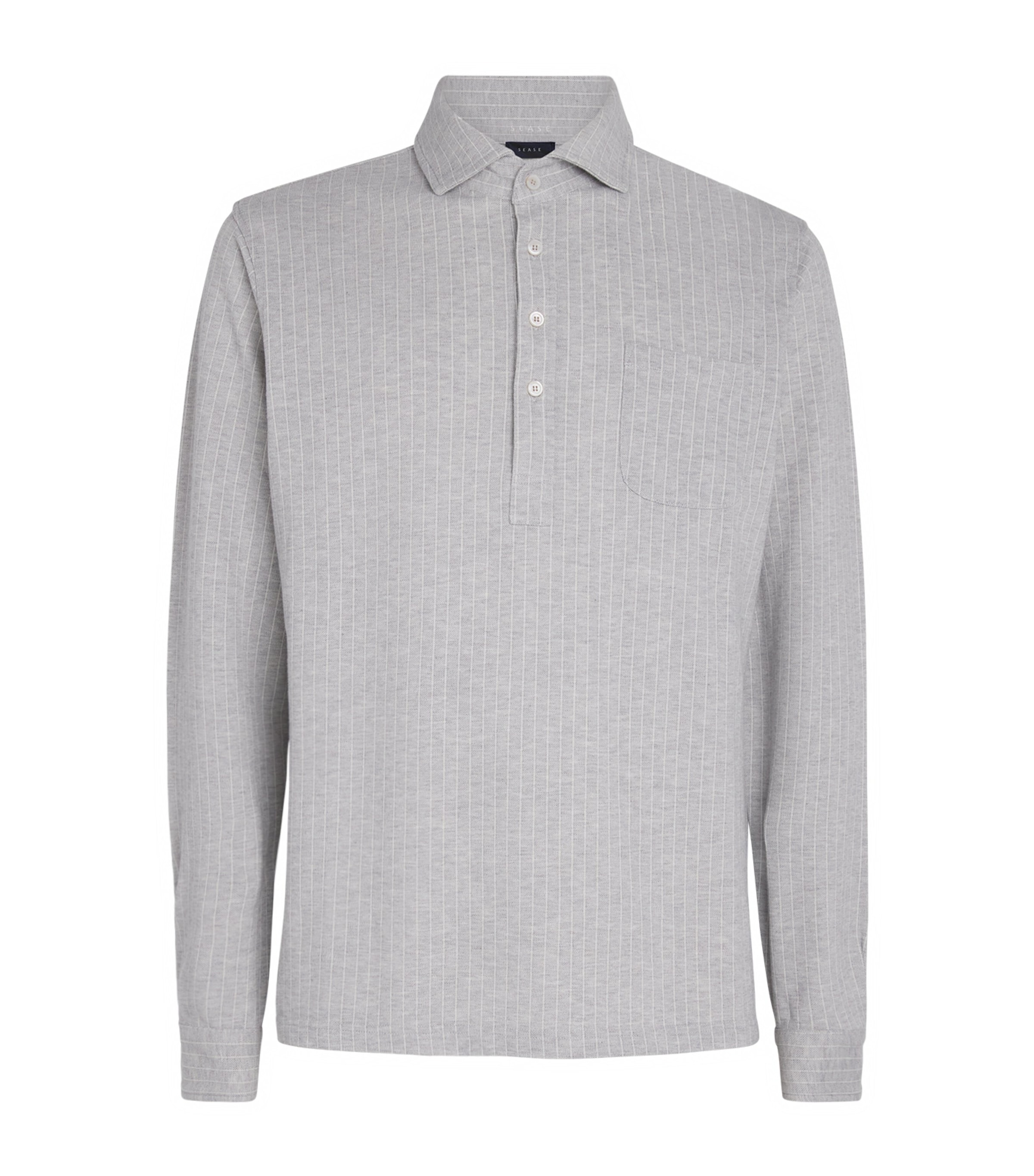 Sease Cotton Striped Polo Shirt In Grey