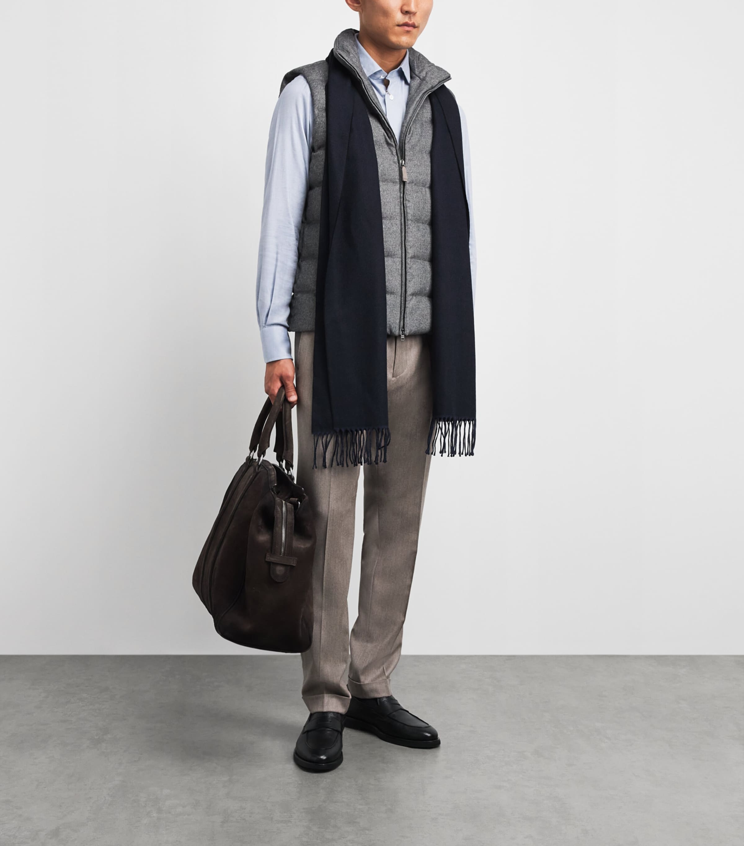 Herno Mens Silk-Cashmere Down Quilted Gilet Grigio Image 2