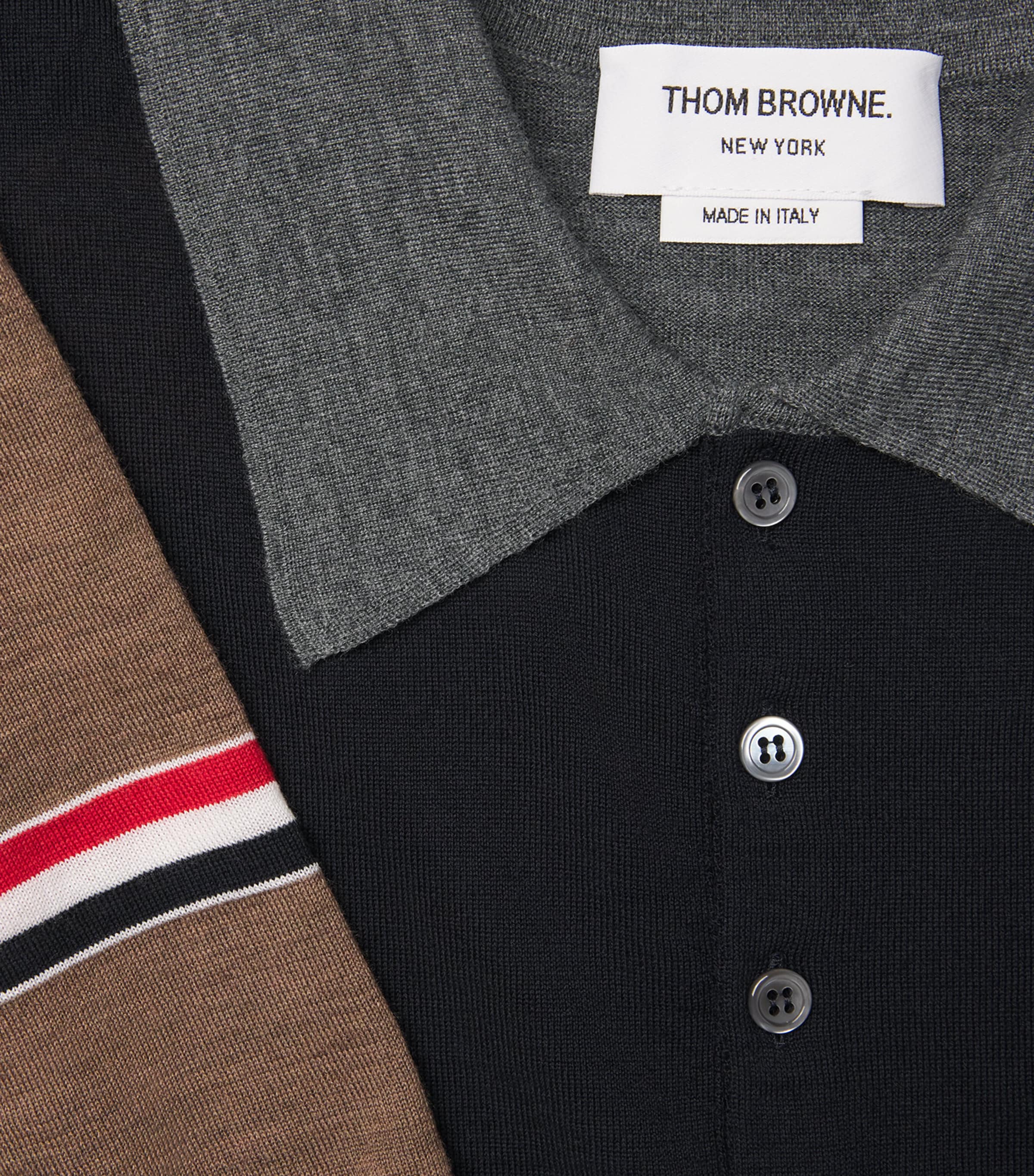 Virgin Wool Tricolour Polo Shirt NAVY/GREY/BROWN Image 5