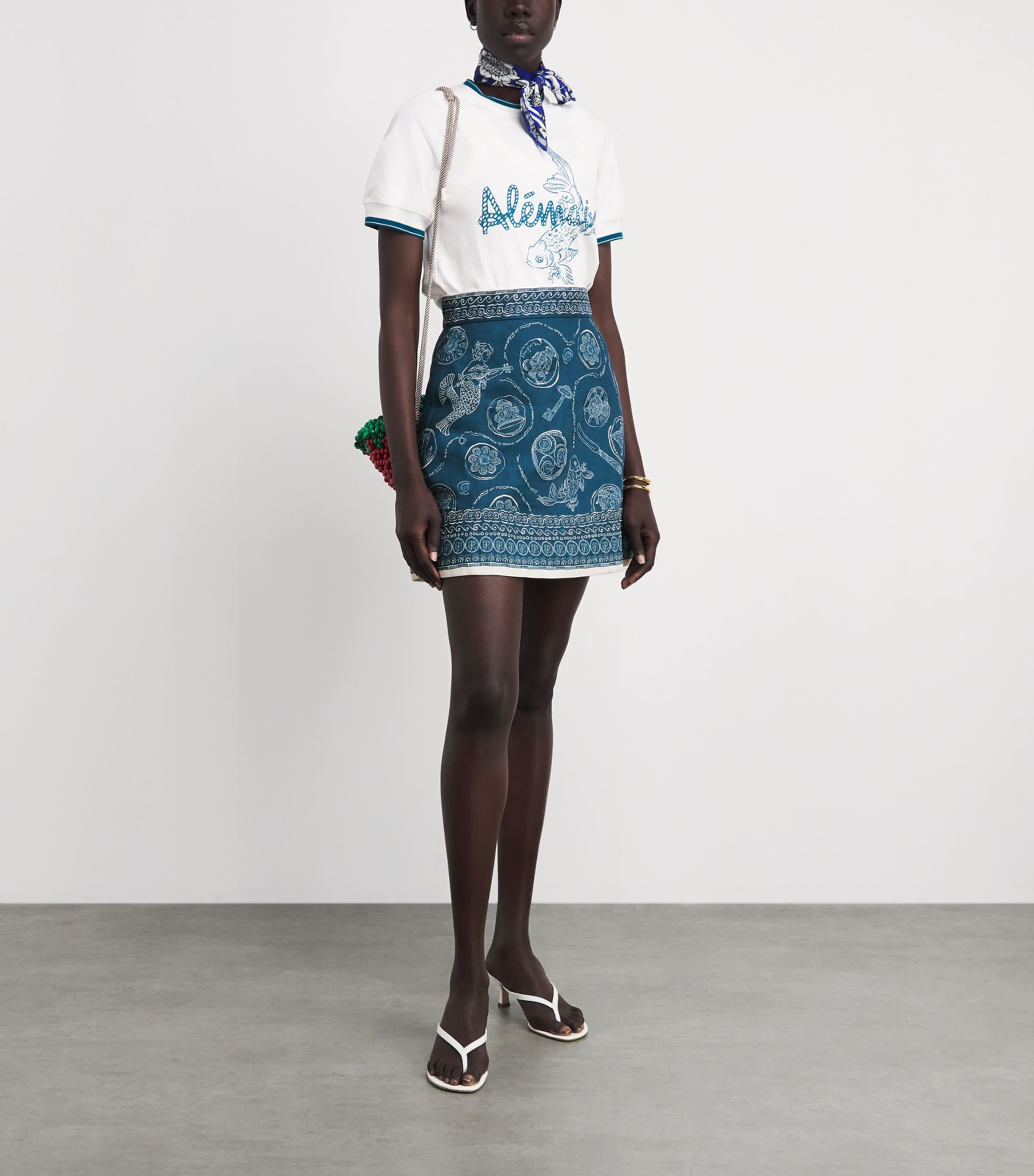 ALEMAIS Womens Linen Printed Lucky Mini Skirt Blue Image 2