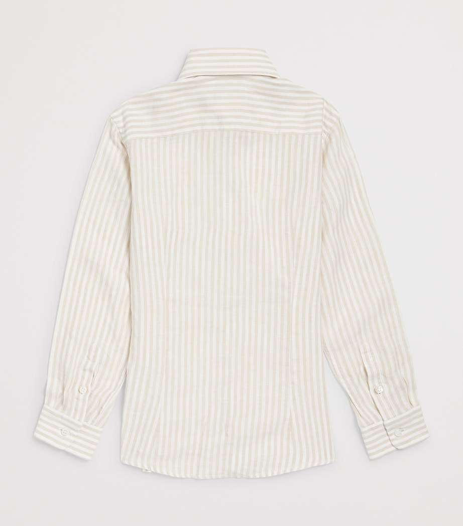 Stefano Ricci Kids Linen Stripe Shirt (6-16 Years) C. White + Beige Image 2