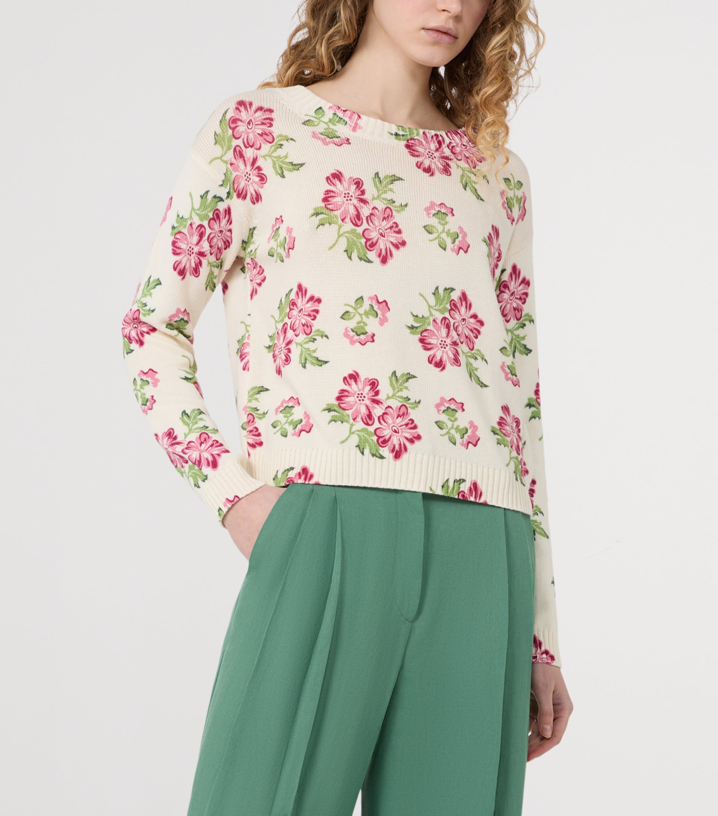 Weekend Max Mara Womens Cotton Floral Sweater Ecru Image 2