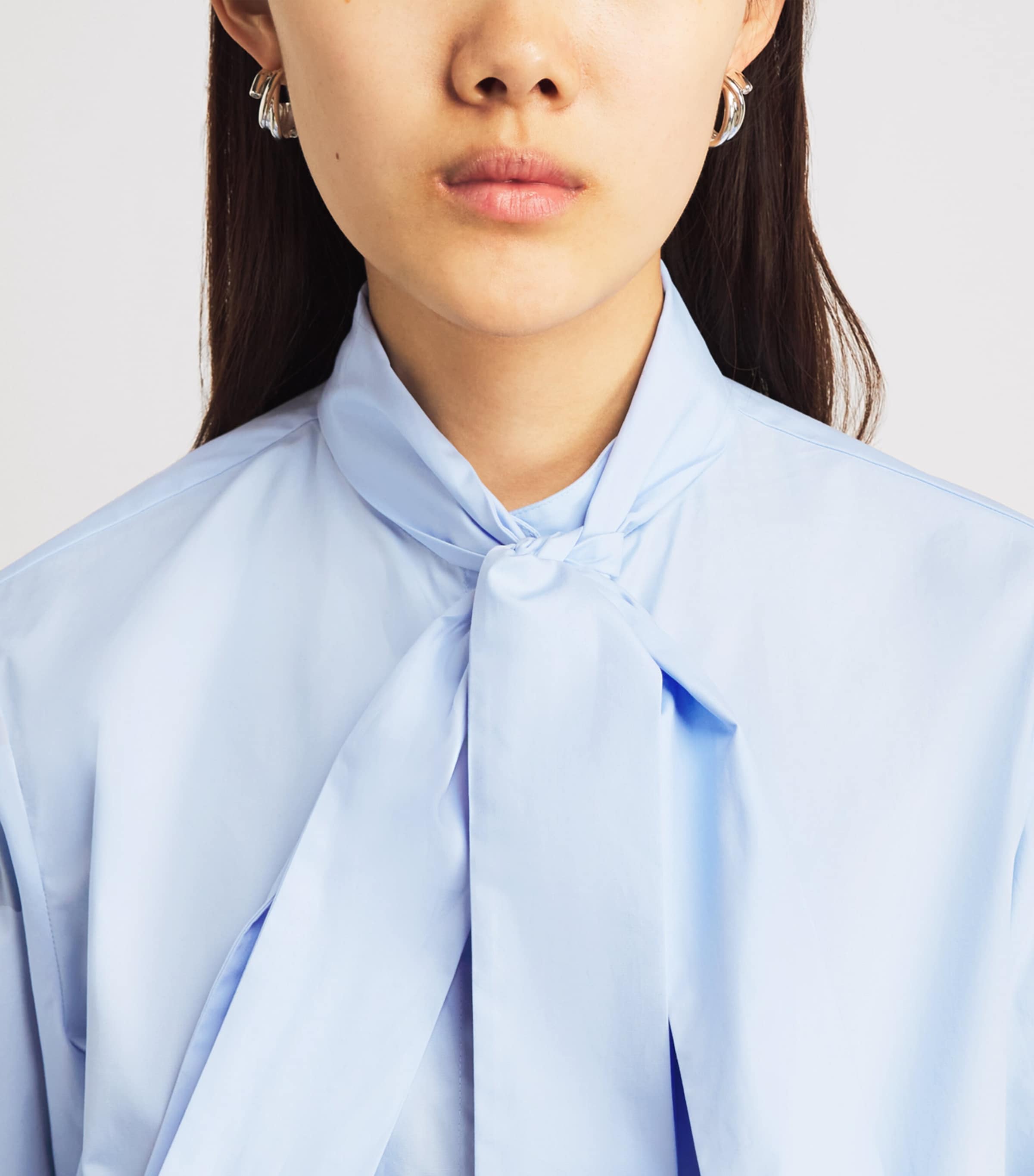 7 For All Mankind Womens Cotton Tie-Detail Shirt Light Blue Image 3