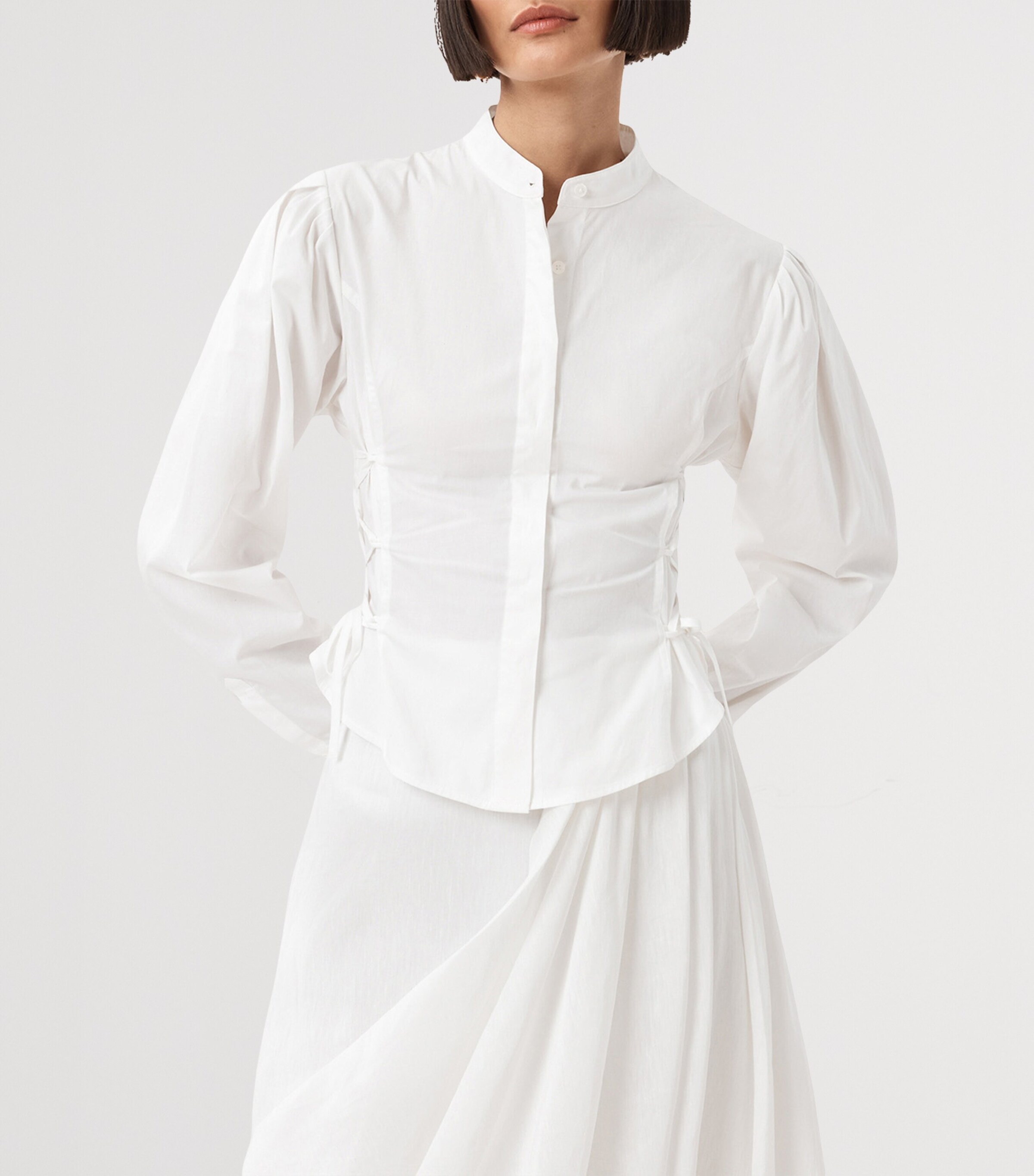 AllSaints Womens Organic Cotton Lace-Up Evanna Shirt Optic White Image 4