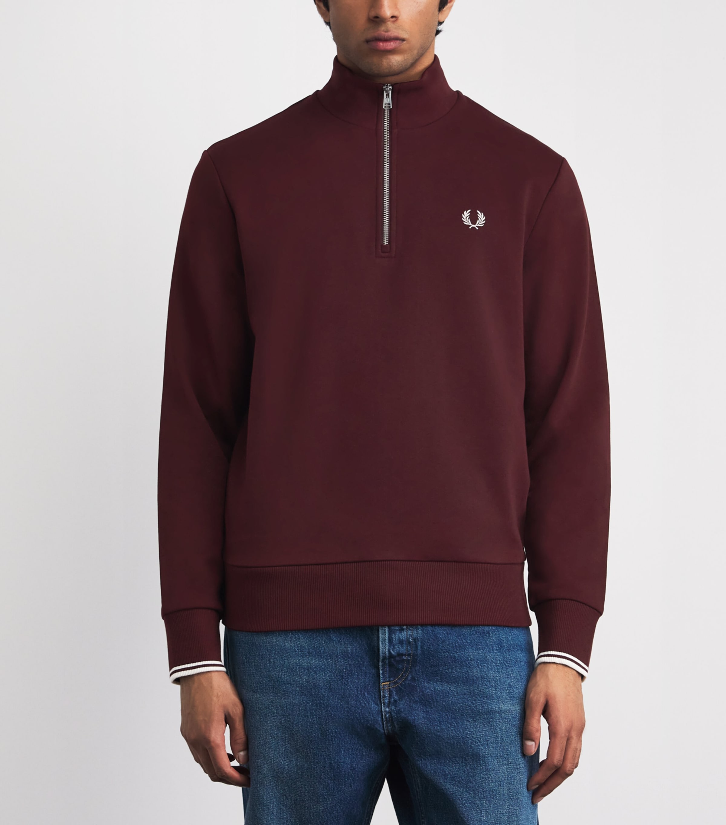Fred Perry Mens Cotton Half-Zip Sweatshirt Oxblood/ecru Image 4