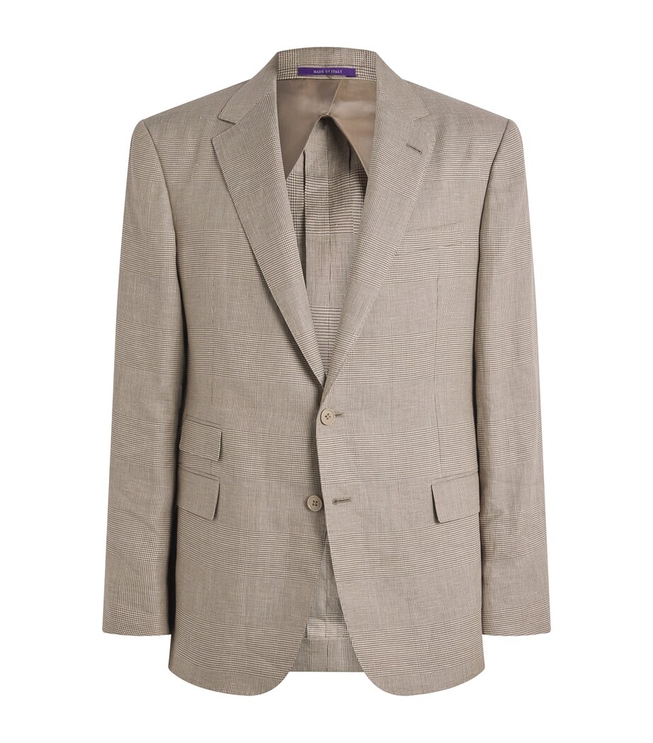 Ralph Lauren Purple Label Mens Linen-Silk Check Kent Blazer Summer Sand/ Truffle Image 1