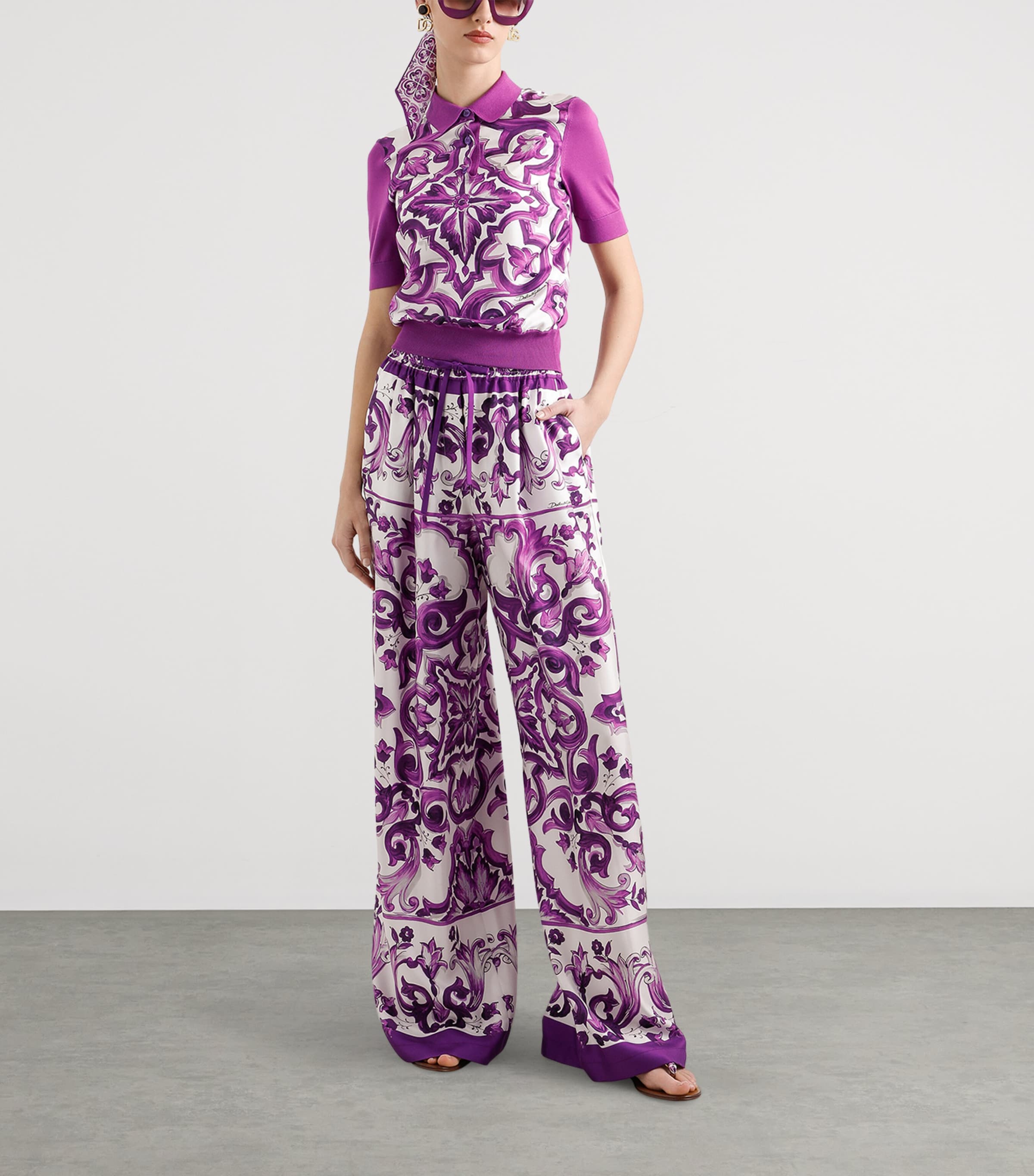 Silk Printed Trousers I23TN-MAIOLICA VIOLA Image 2