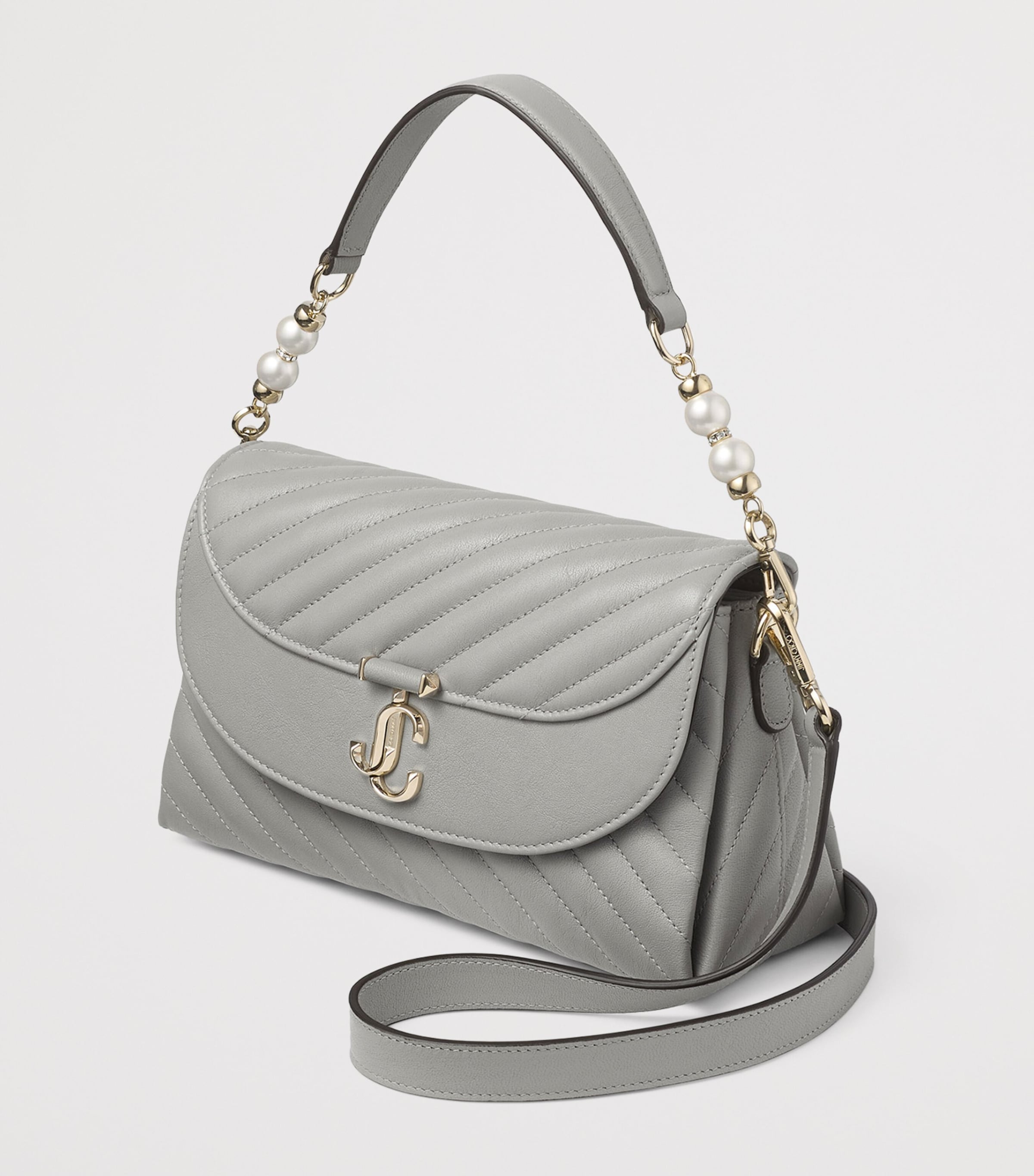 Leather Curve Top-Handle Bag DOVE/SHINY GOLD Image 2