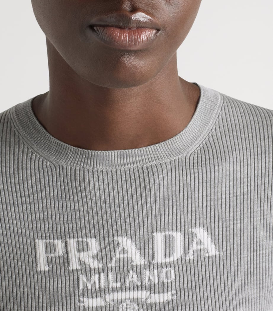 Prada Womens Silk Logo Longline T-Shirt Image 3
