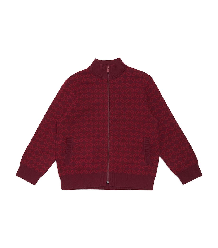 Cotton-Cashmere 4G Zip-Up Cardigan (4-12+ Years) CRIMSON Image 1