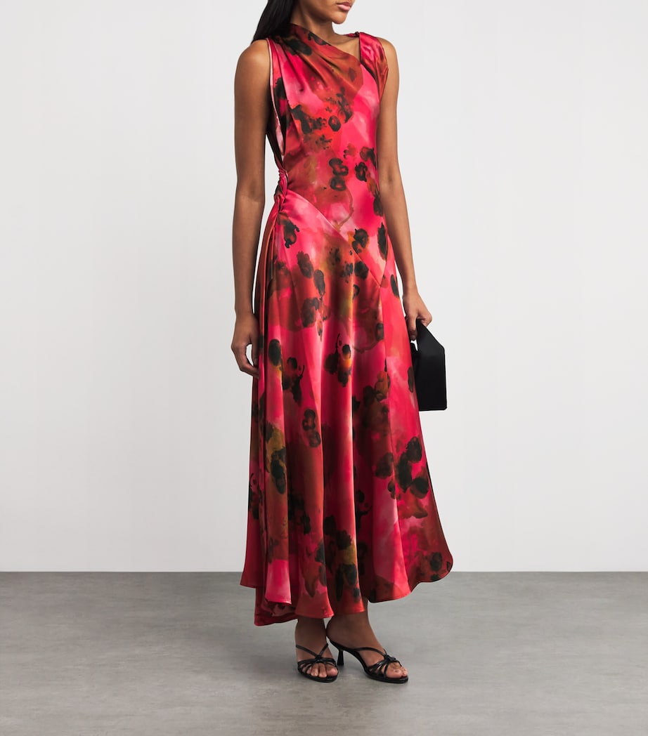 Silk Floral Draped Midi Dress 2913 RASPBERRY Image 2