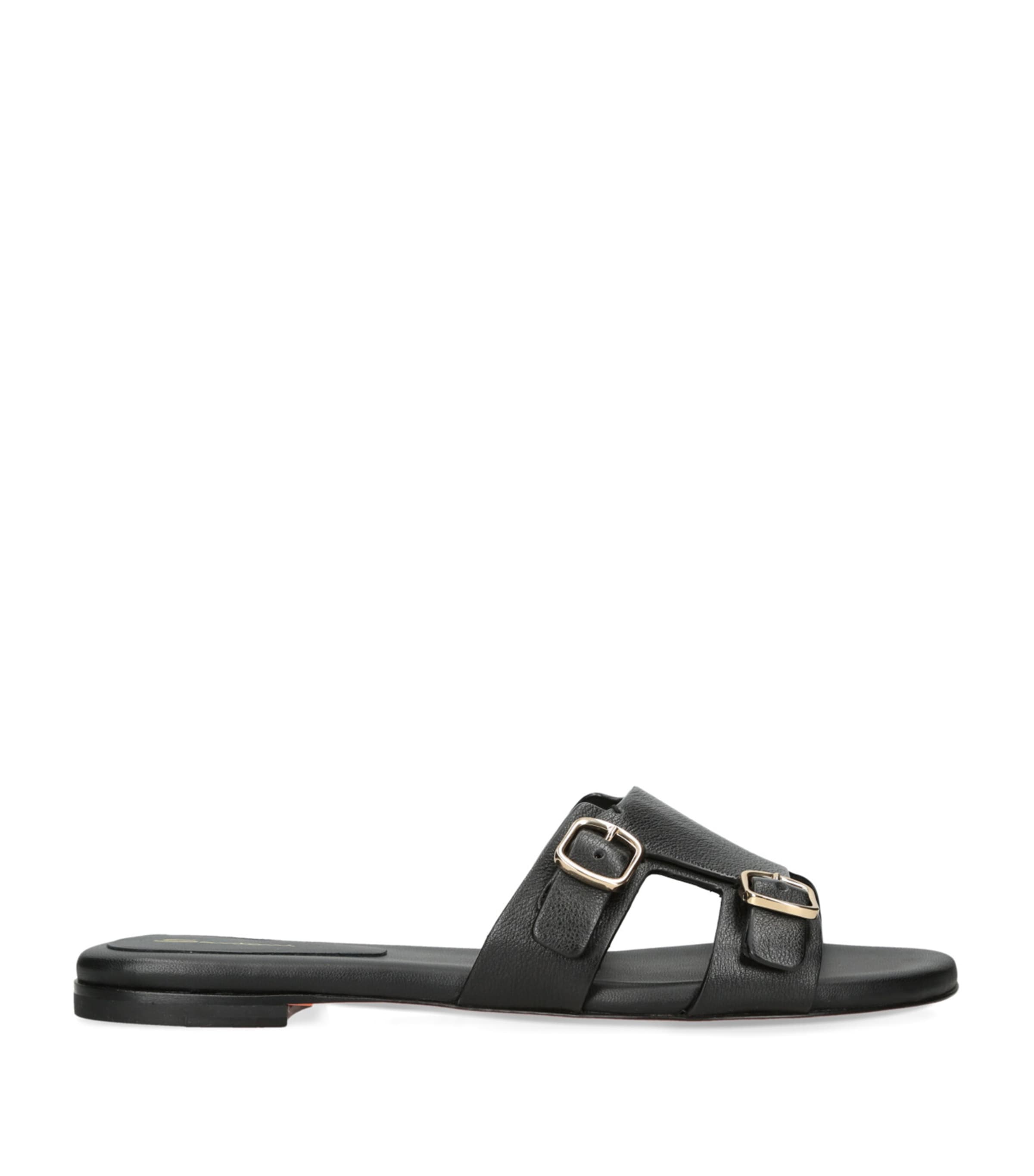 Shop Santoni Leather Foresaw Sandals In Black