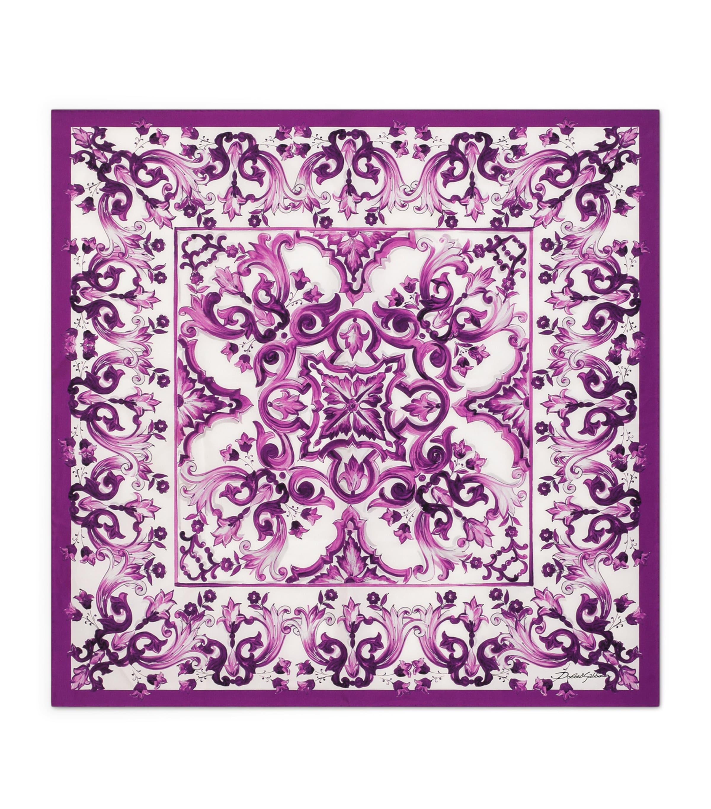 Dolce & Gabbana Silk Majolica Print Scarf In Purple