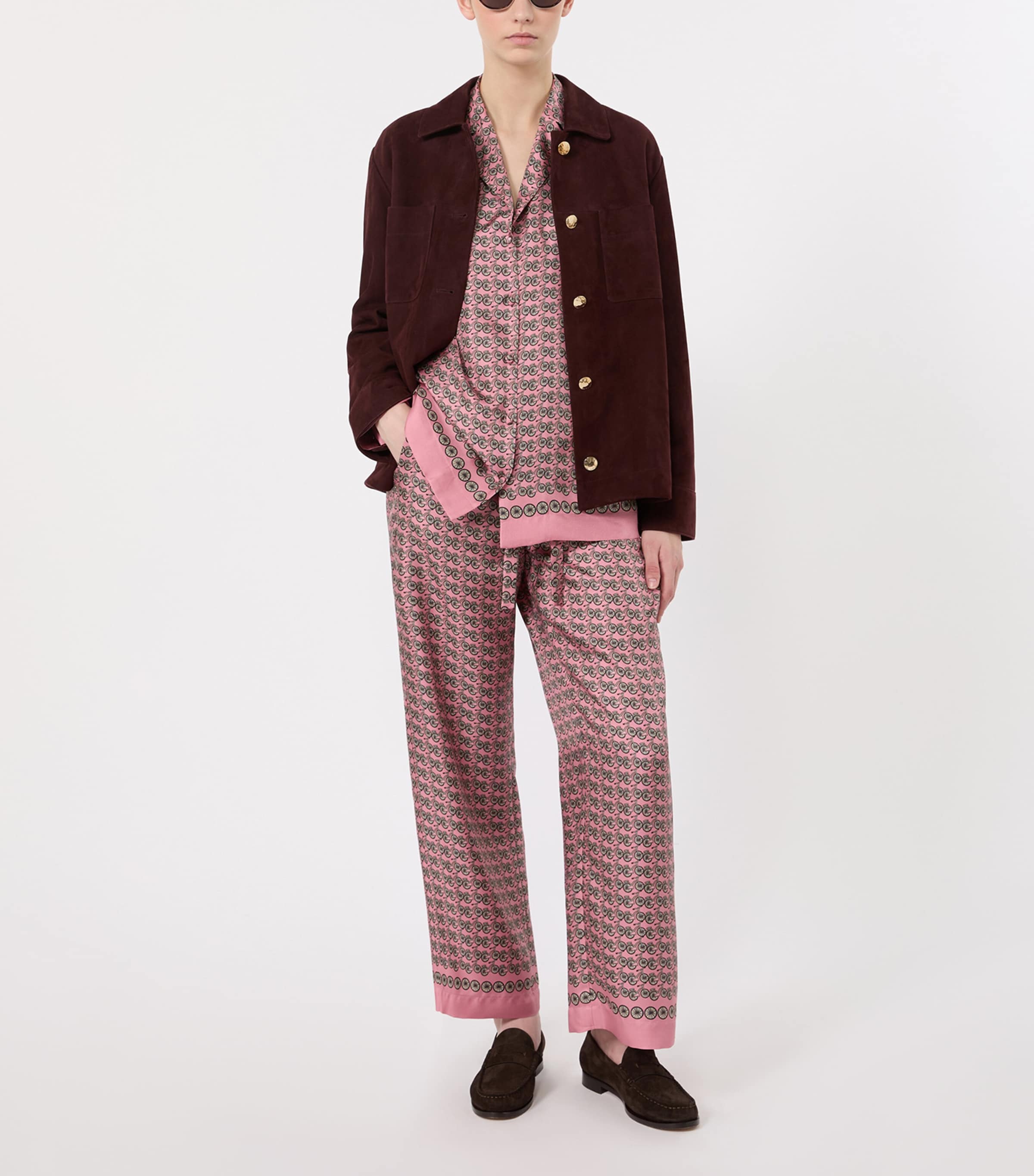 Max Mara Womens Silk Bicycle Print Wide-Leg Trousers Pink Image 2
