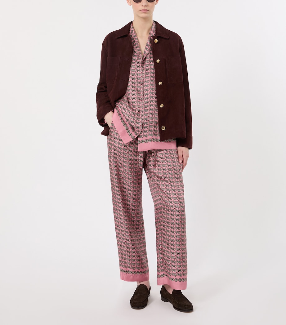 Max Mara Womens Silk Bicycle Print Wide-Leg Trousers Pink Image 2