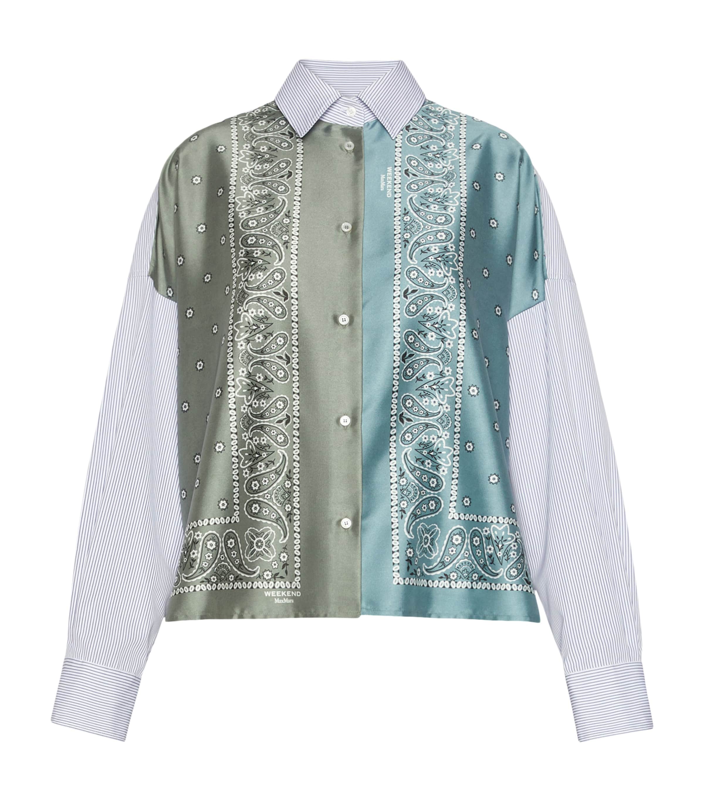Weekend Max Mara Womens Satin-Front Bandana Print Shirt Kaki Image 1