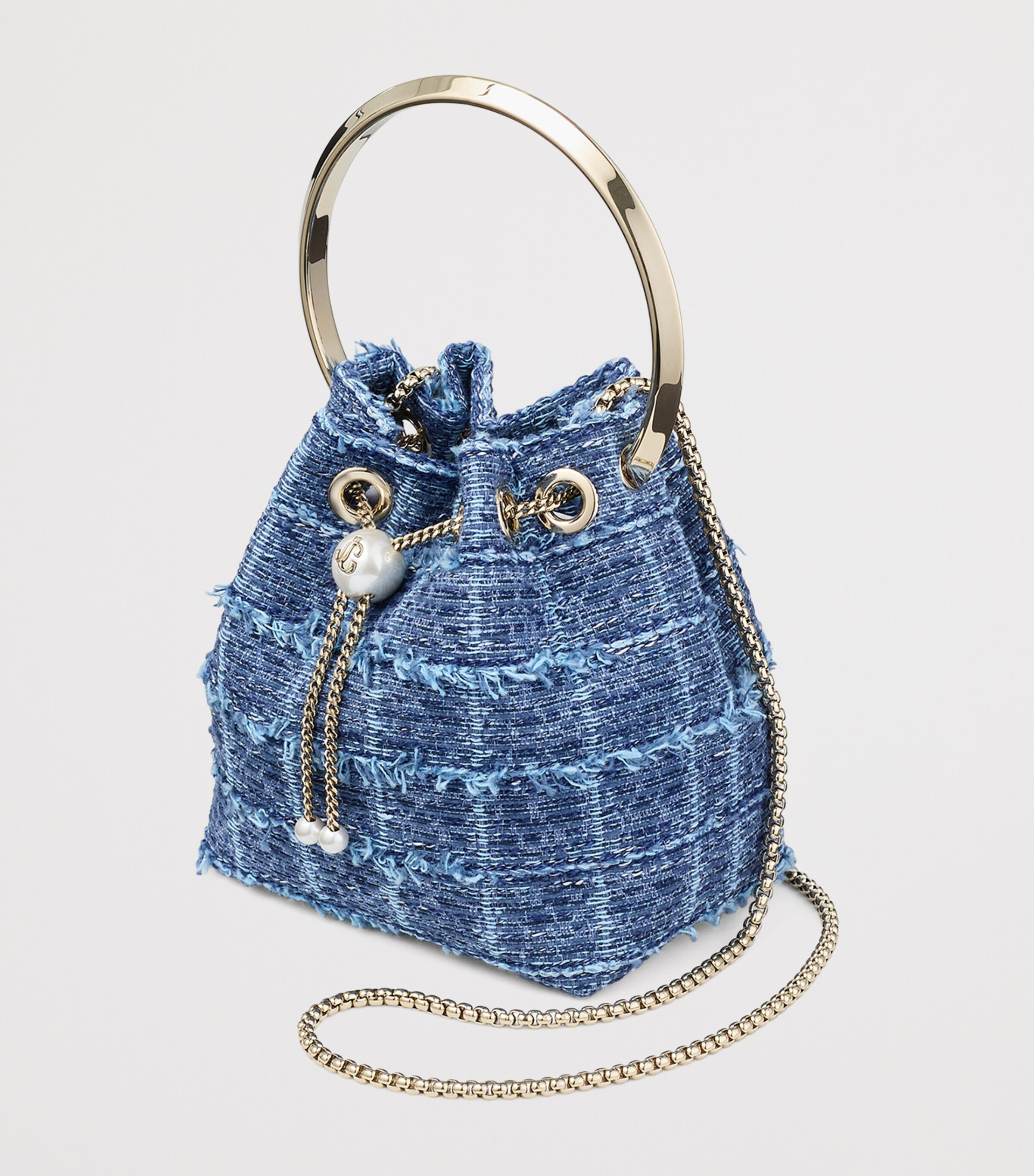 Jimmy Choo Bon Bon Denim Top-Handle Bag Denim Grid/light Gol Image 3