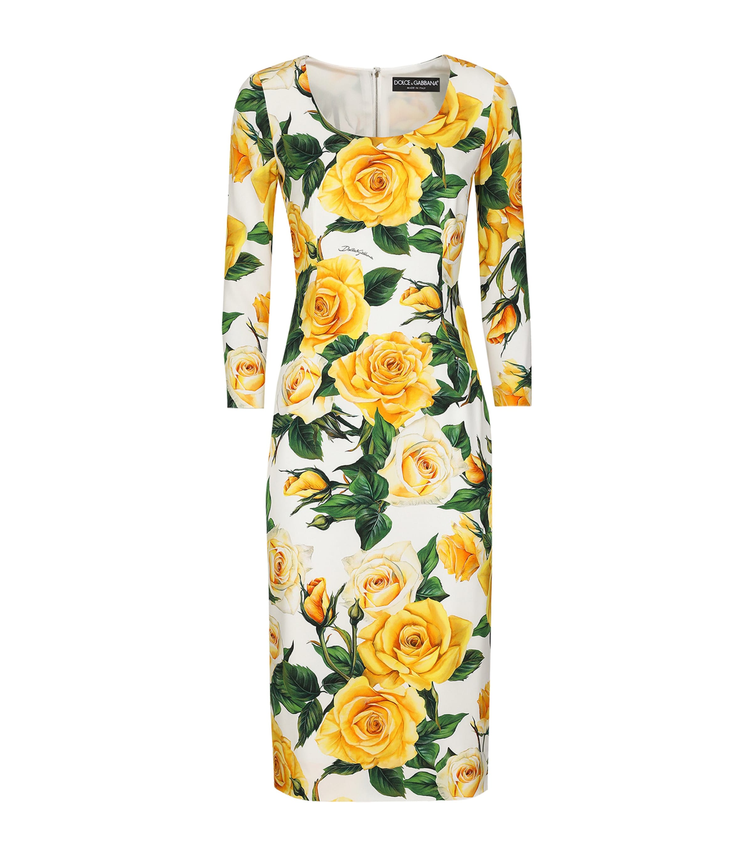 Dolce & Gabbana Rose Print Midi Dress In Yellow