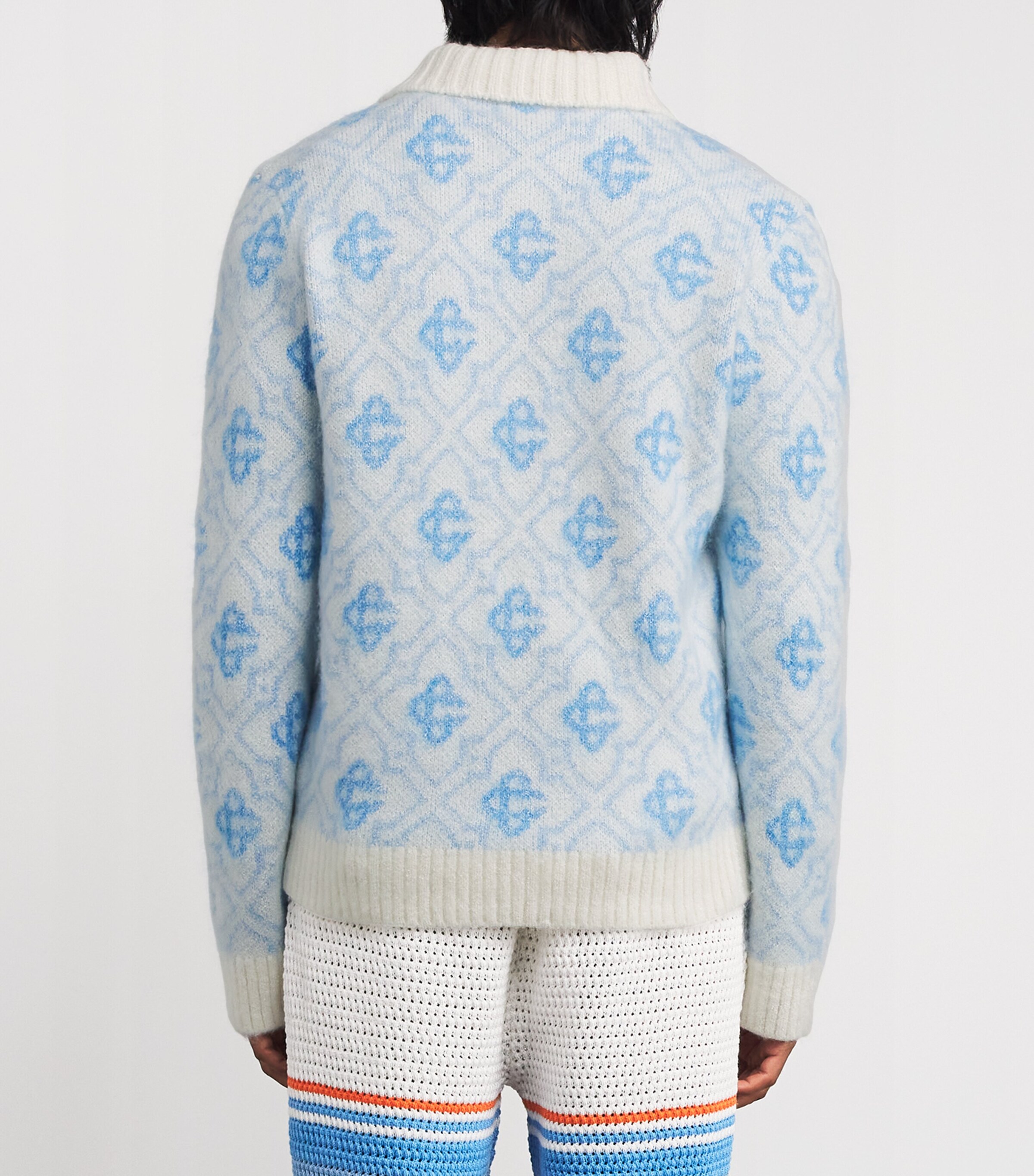 Casablanca Mens Merino Wool Zip-Up Cardigan Monogram Image 4