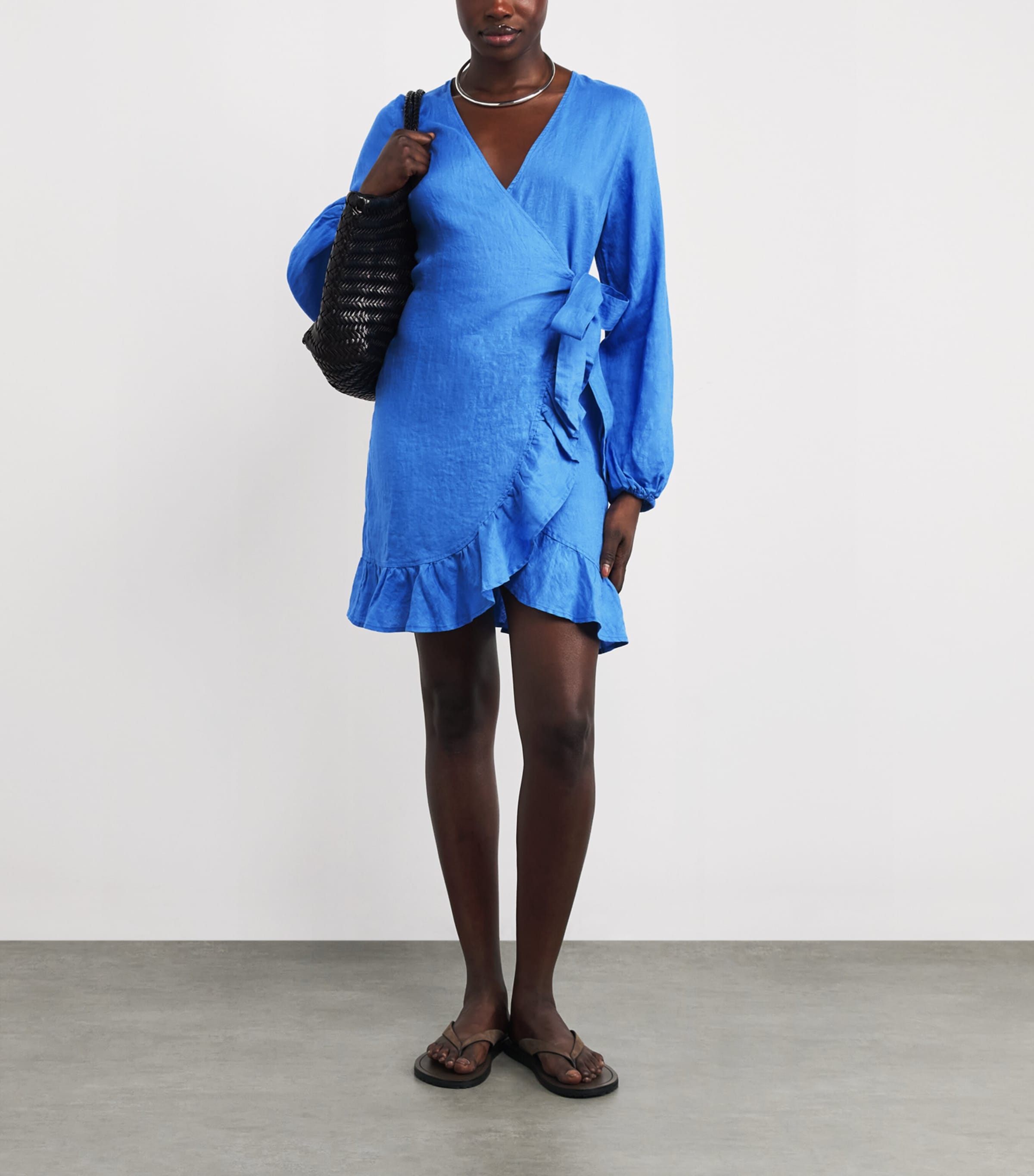 Linen Skyros Mini Wrap Dress BLU-BLU/LINEN Image 2