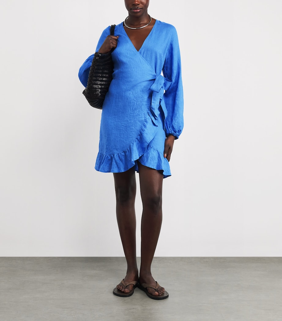 Linen Skyros Mini Wrap Dress BLU-BLU/LINEN Image 2