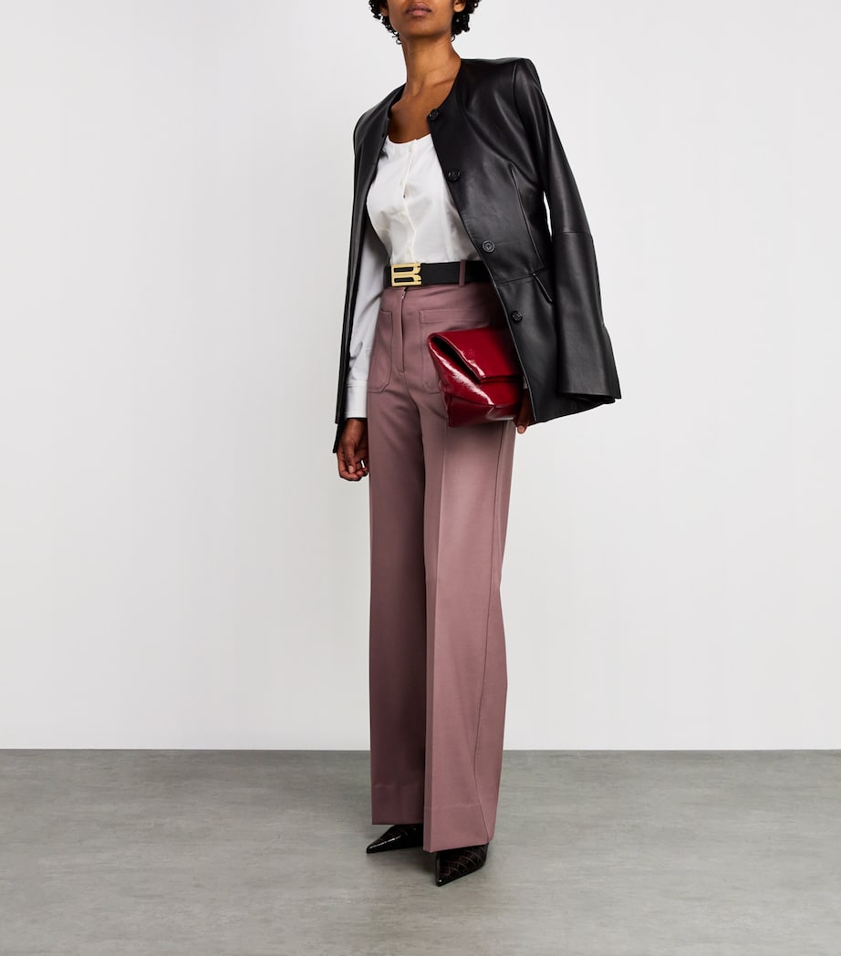 Grained Leather Jumbo B-Buckle Belt 1 BLACK Image 5