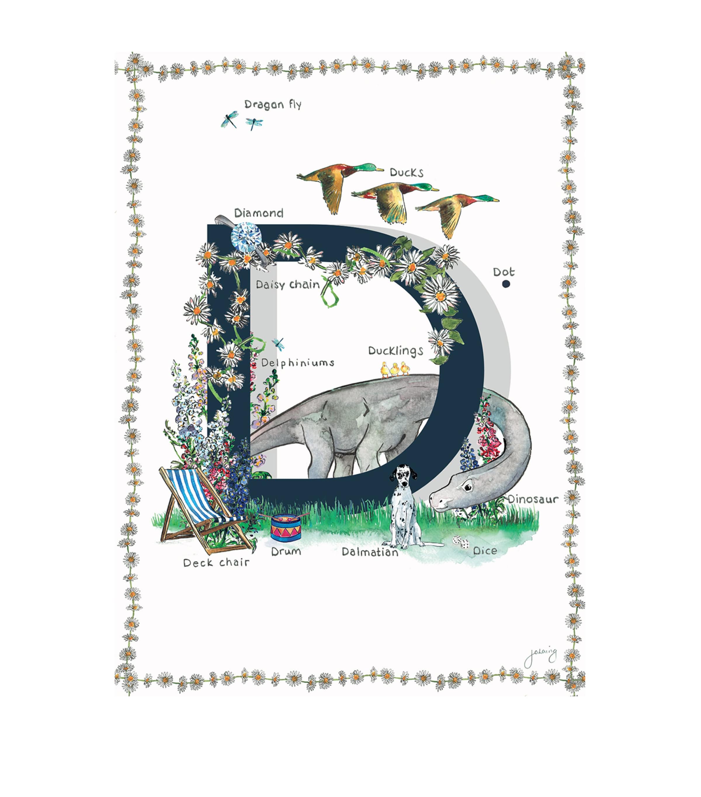 Jo Laing A4 Letter Print In Navy