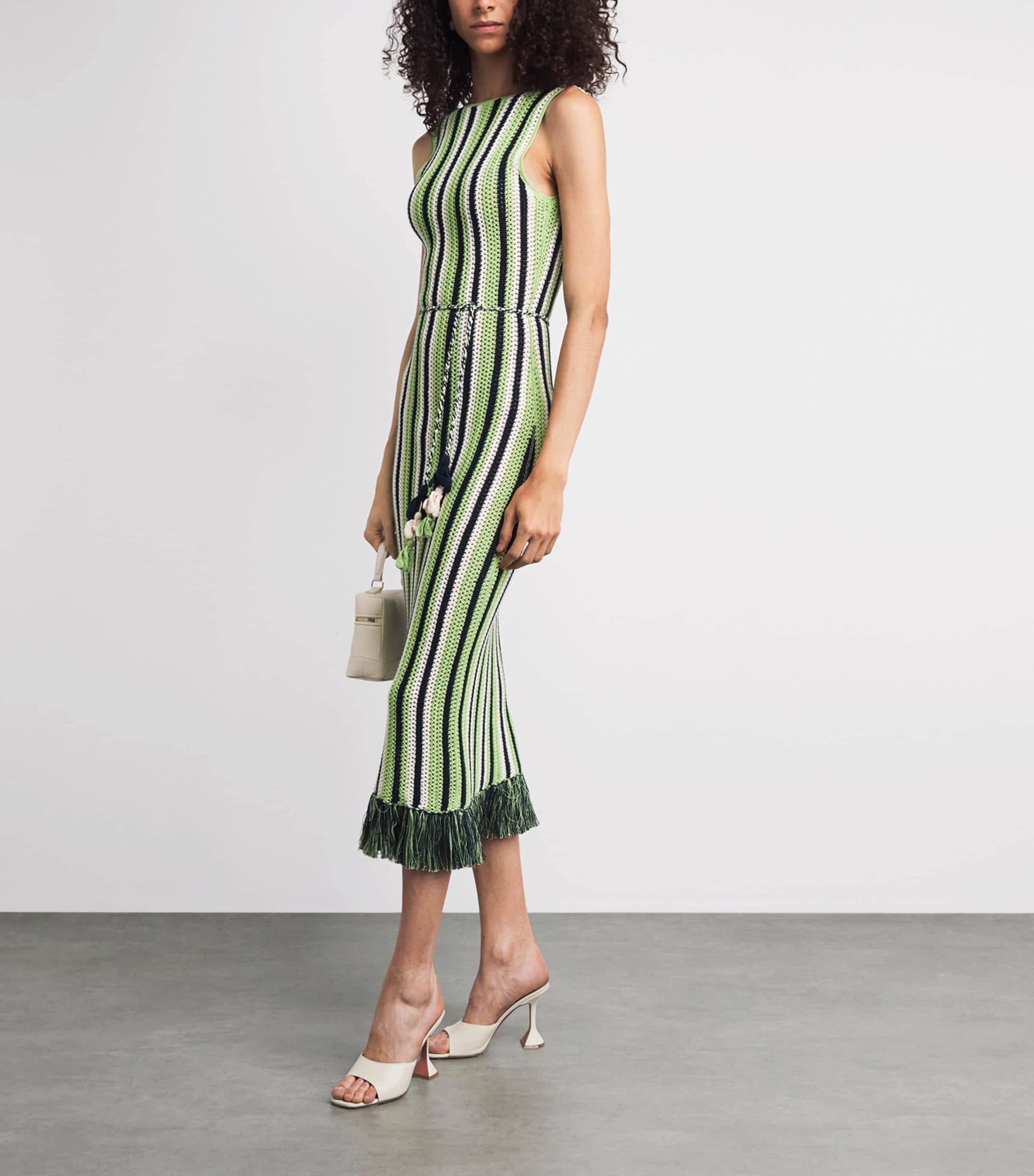 ESCVDO Womens Fringe Misti Midi Dress Cobalt Matcha Ivory Image 2