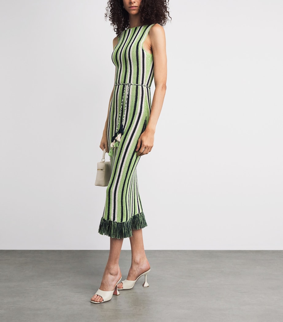 ESCVDO Womens Fringe Misti Midi Dress Cobalt Matcha Ivory Image 2
