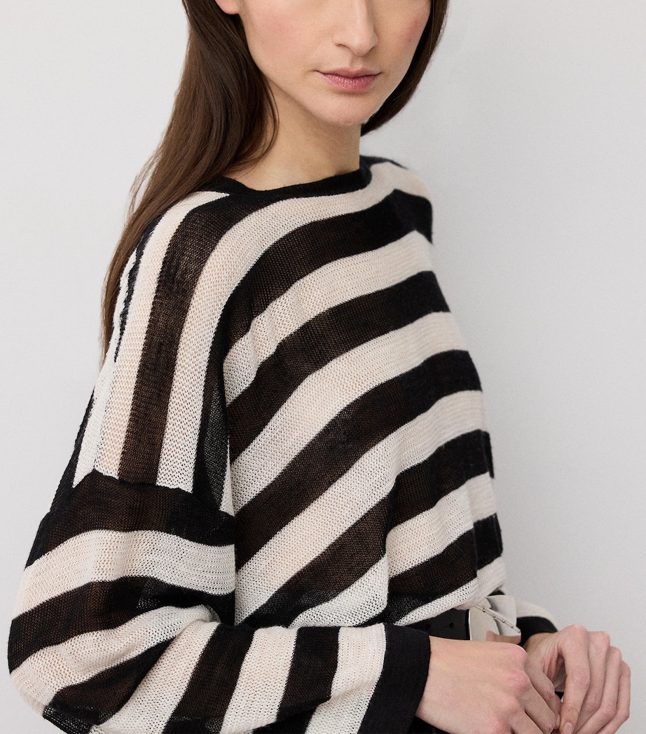 Ralph Lauren Collection Womens Mulberry Silk-Linen Stripe Sweater Black Image 4