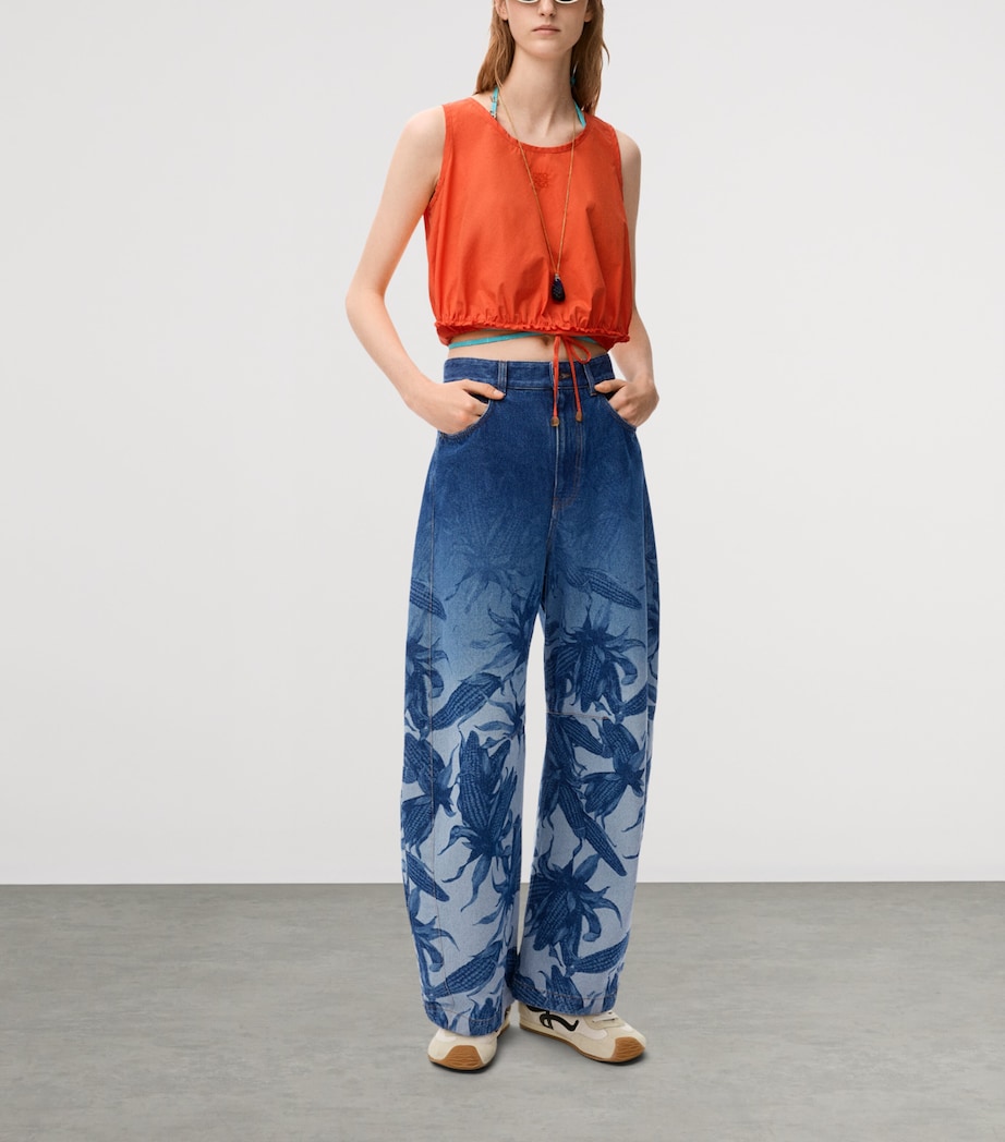 LOEWE Womens x Paula's Ibiza Cotton-Blend Sleeveless Crop Top Orange Image 2