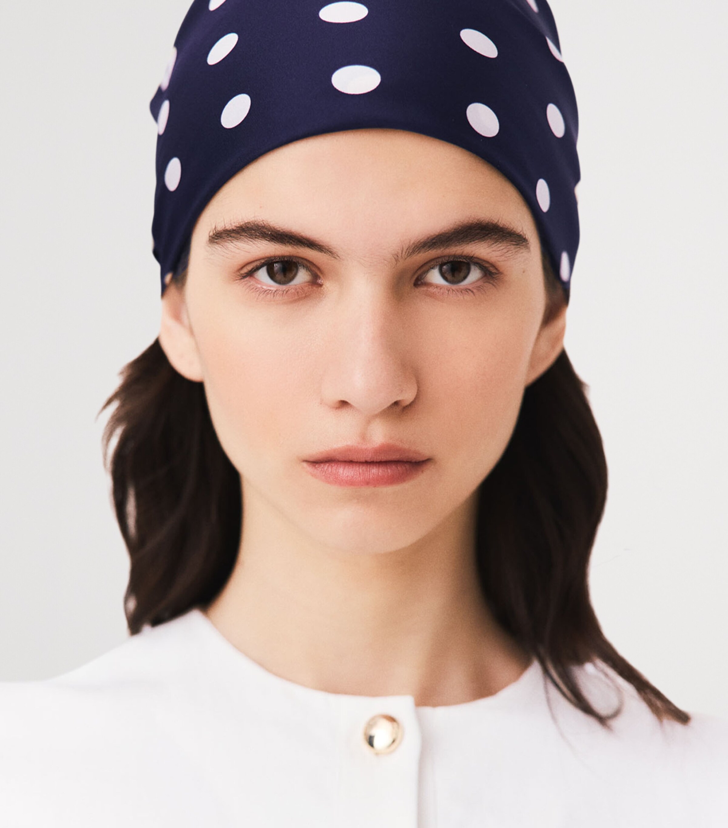Maje Silk Polka-Dot Scarf Navy Dots Print Image 9
