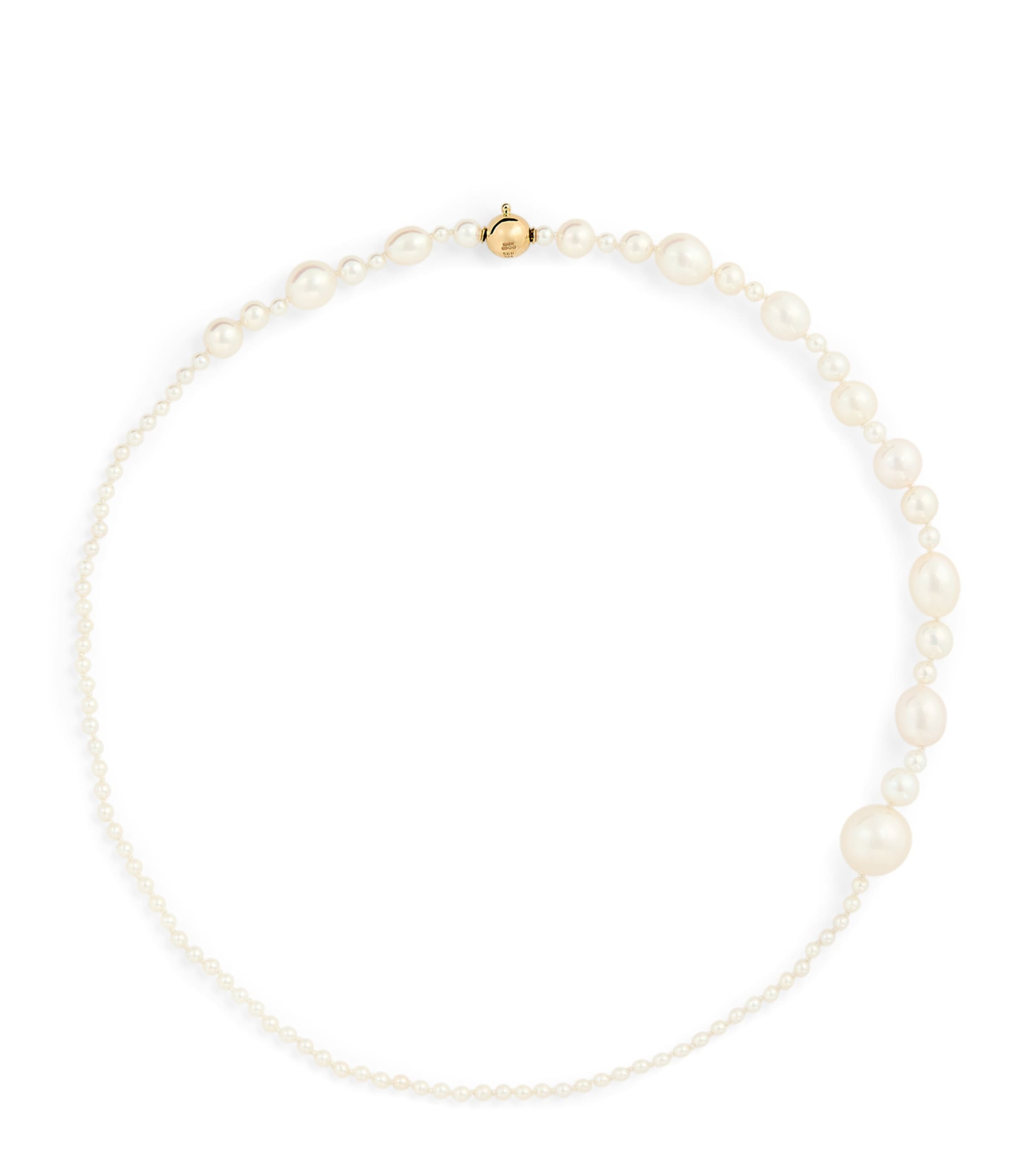 Sophie Bille Brahe Yellow Gold And Pearl Peggy Necklace In White