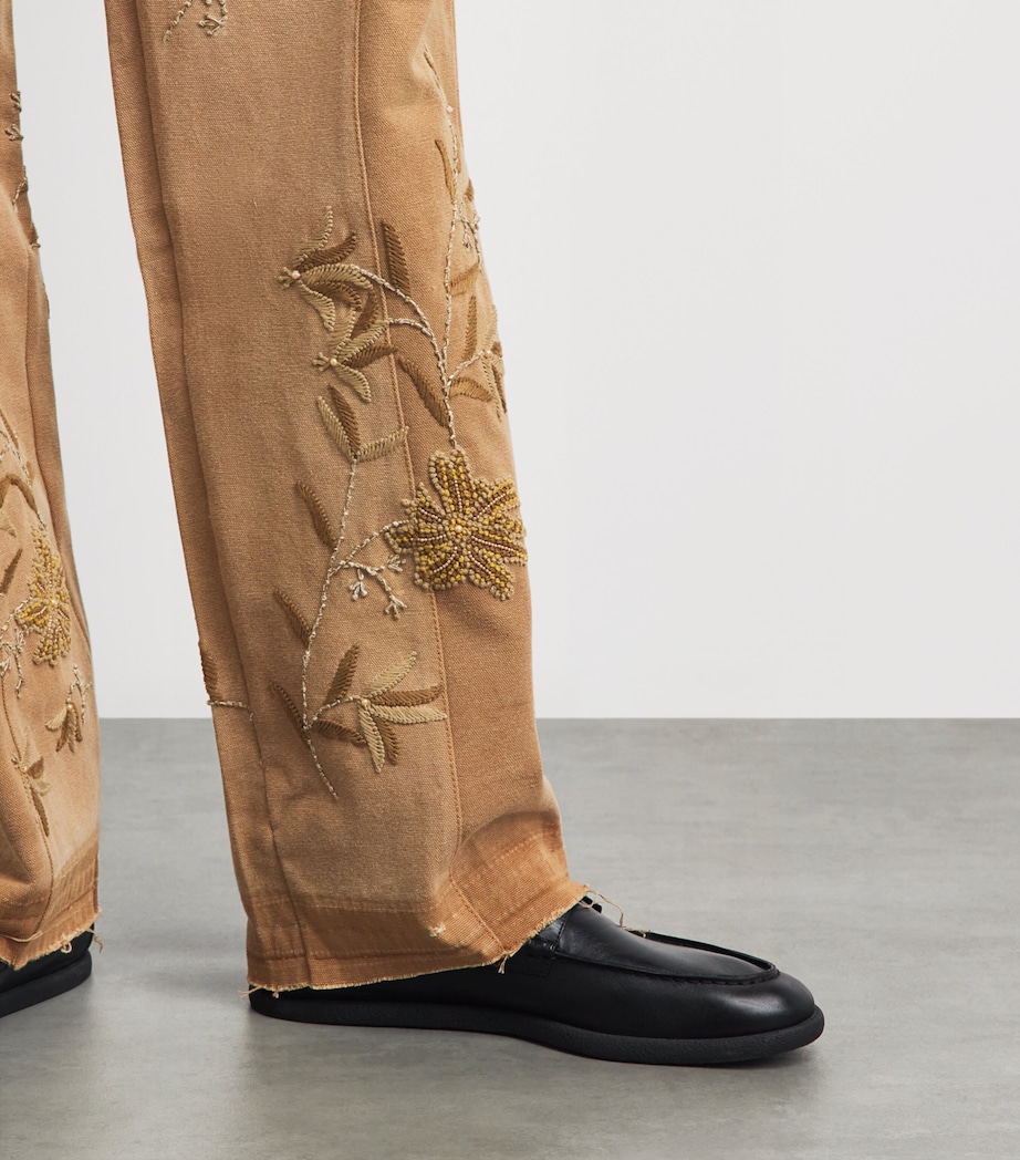 Kartik Research Mens Canvas Embroidered 5-Pocket Trousers Beige/brown/olive Image 3