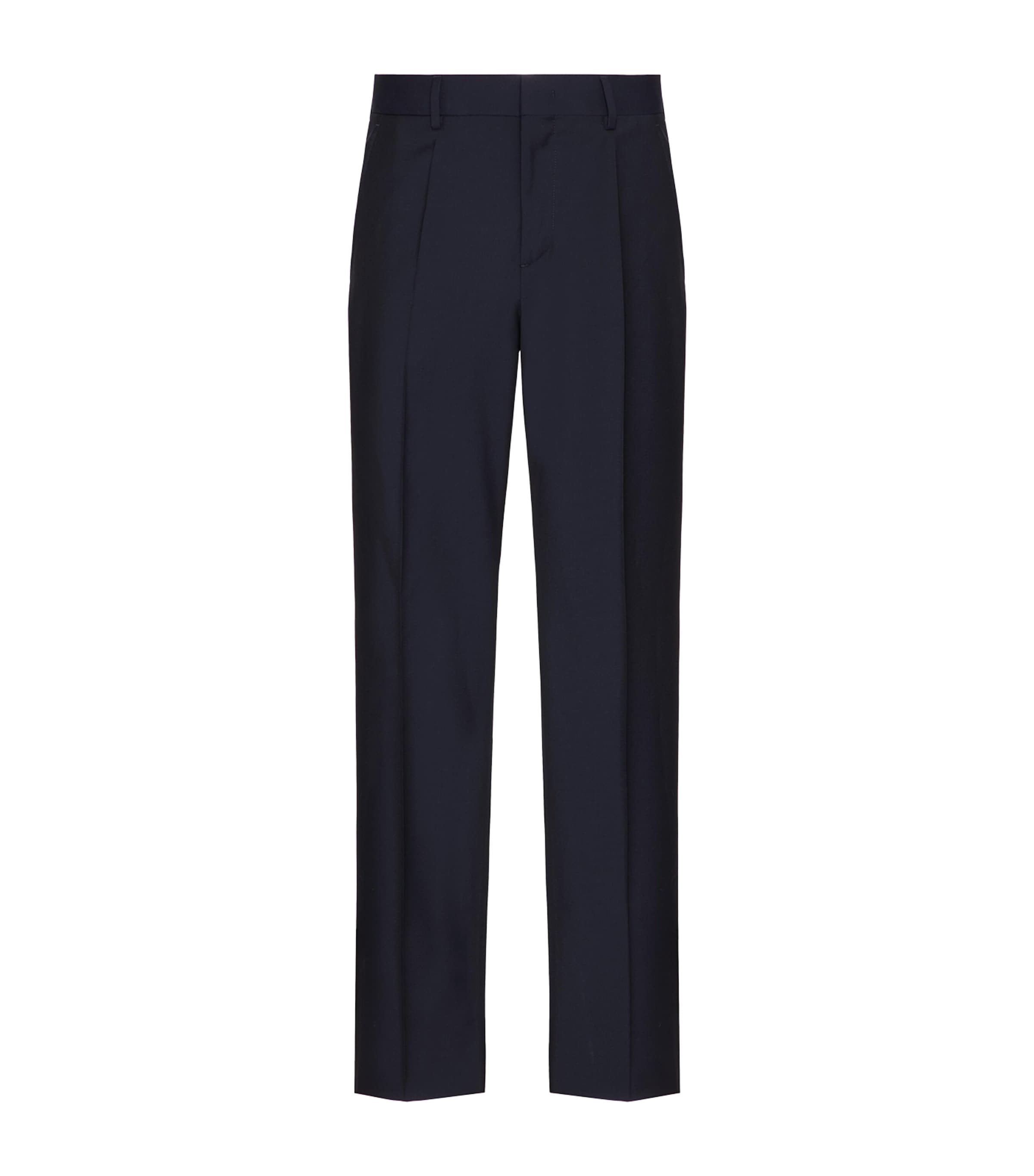 Valentino Wool-mohair Drawstring Straight Trousers In Blue