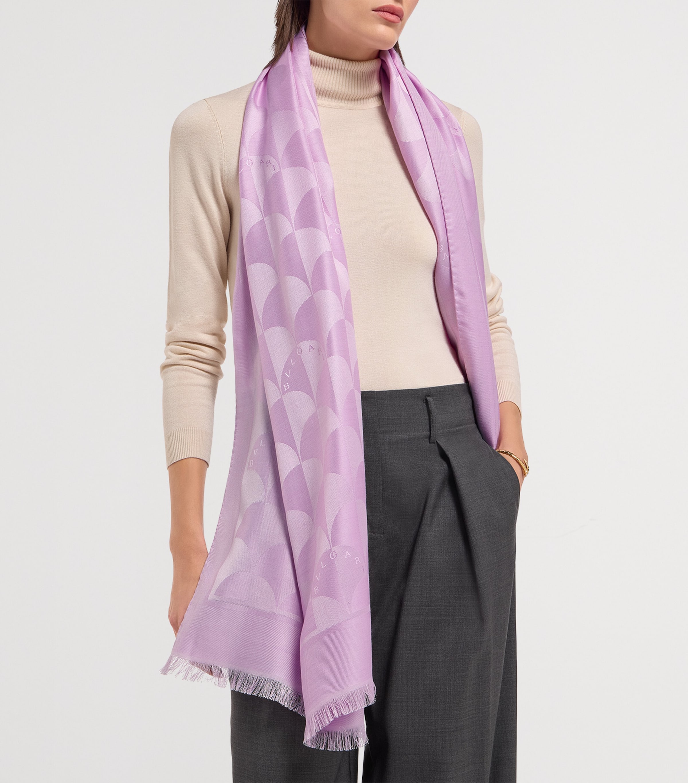 Bvlgari Silk-Wool Maxi Calla Scarf Fuchsia Image 2