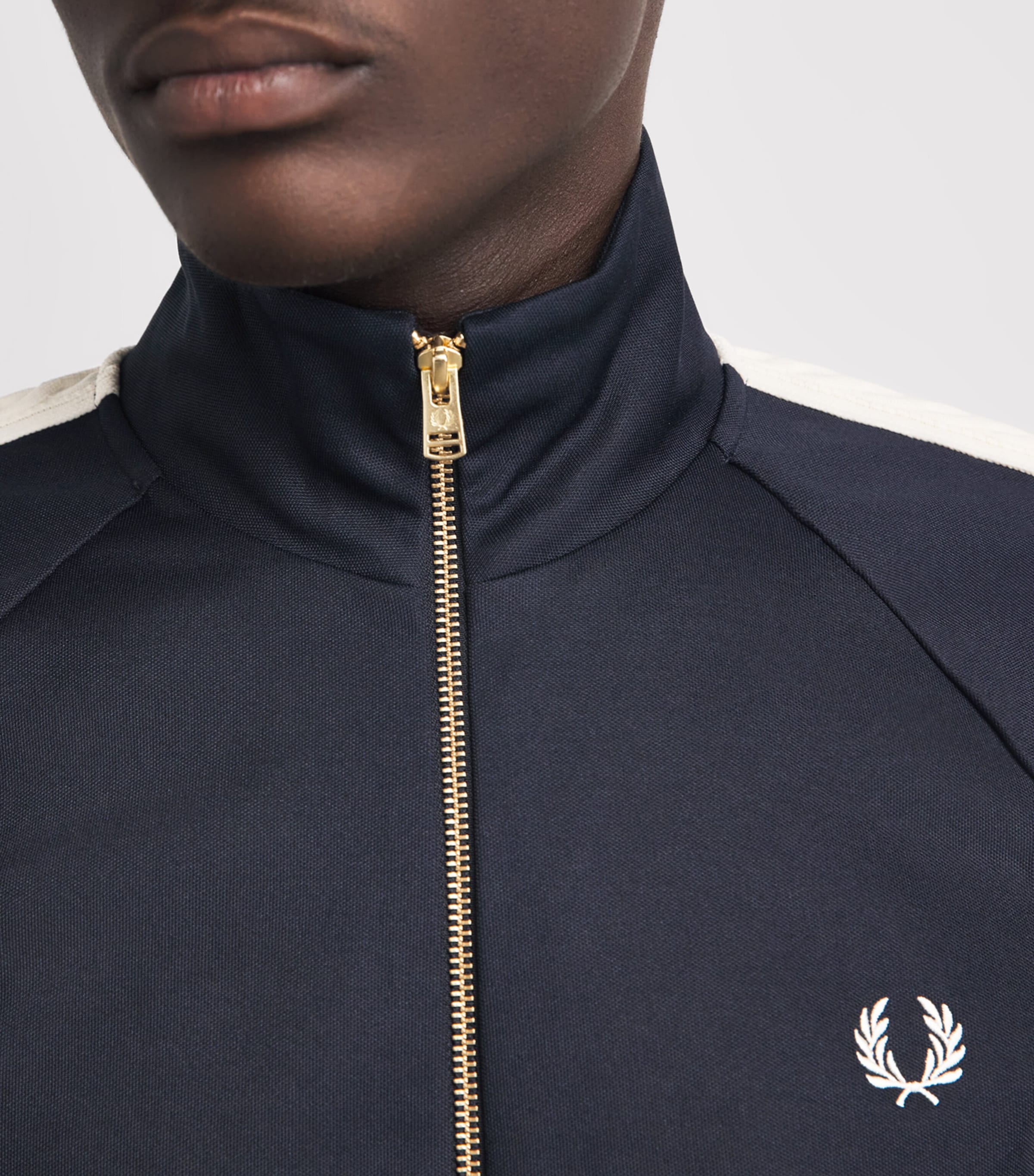 Fred Perry Mens Embroidered Taped Track Jacket Navy Image 3