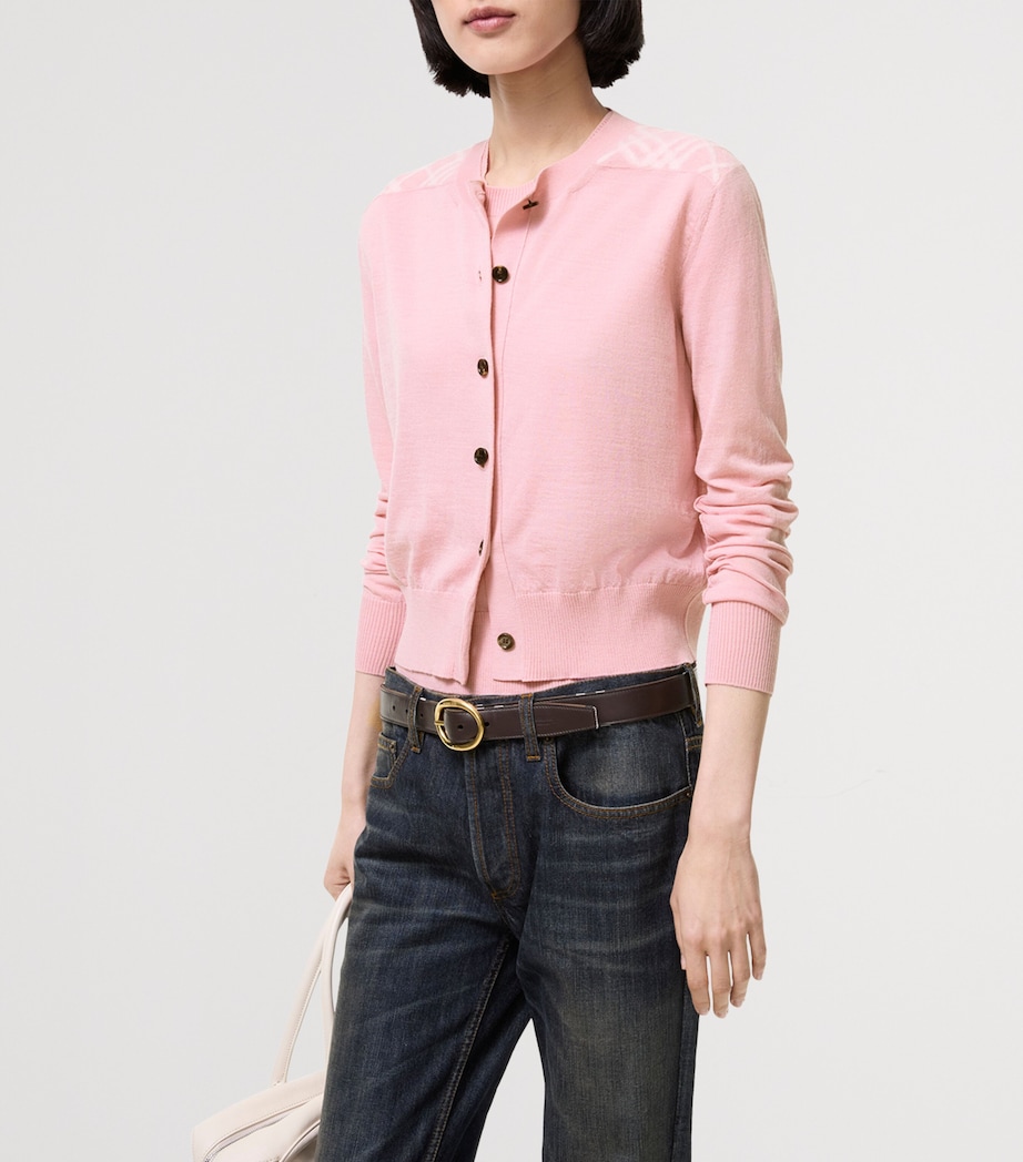 Burberry Womens Wool-Silk Check Panel Cardigan Begonia Pink Image 2
