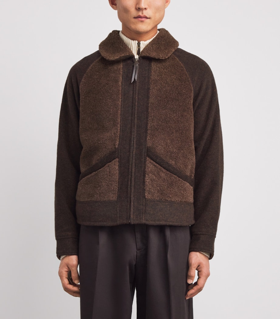 Double-Knit Fleece-Detail Jacket BROWN Image 3