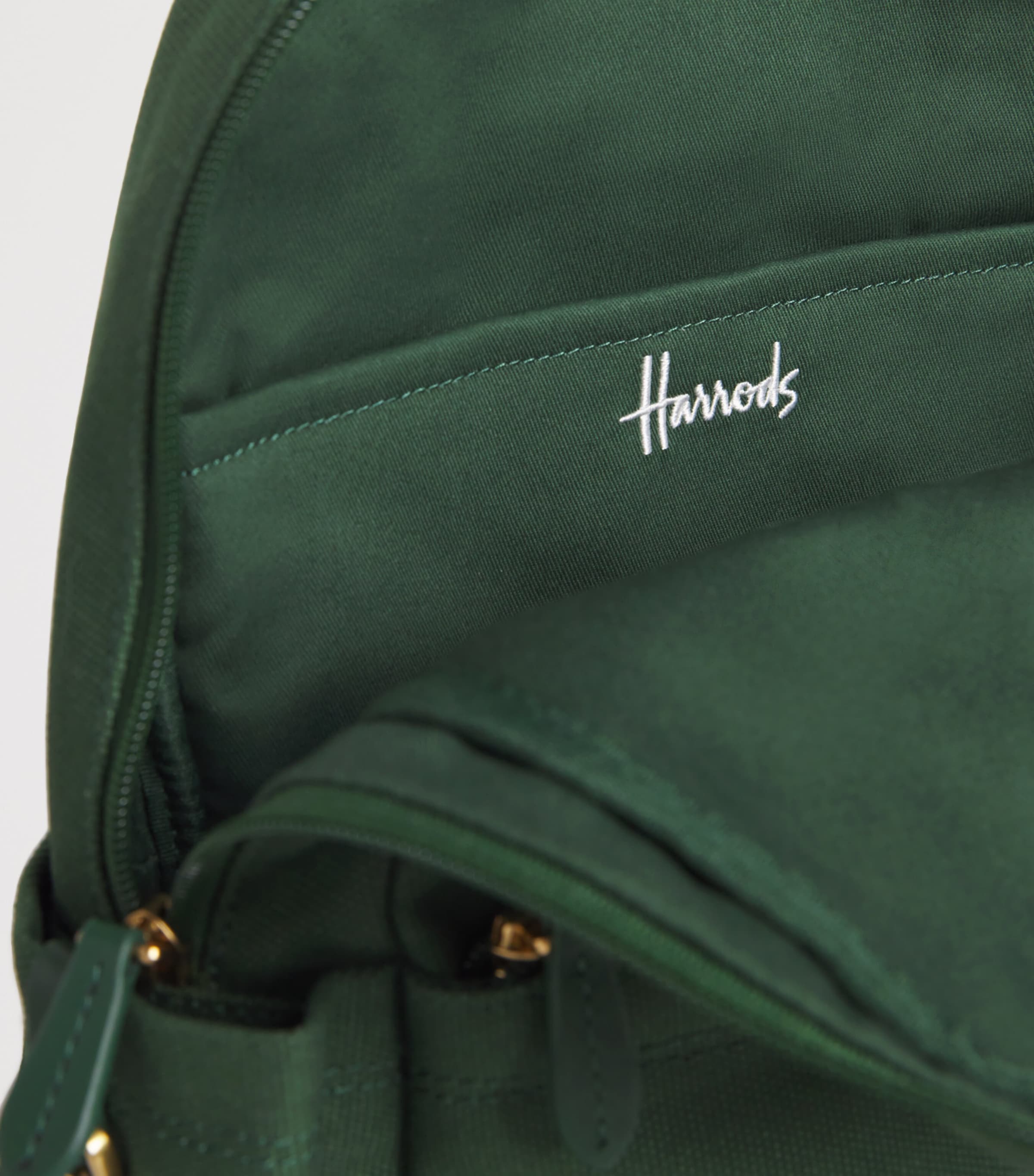 Cotton Embroidered Emblem Backpack HARRODS GREEN Image 3