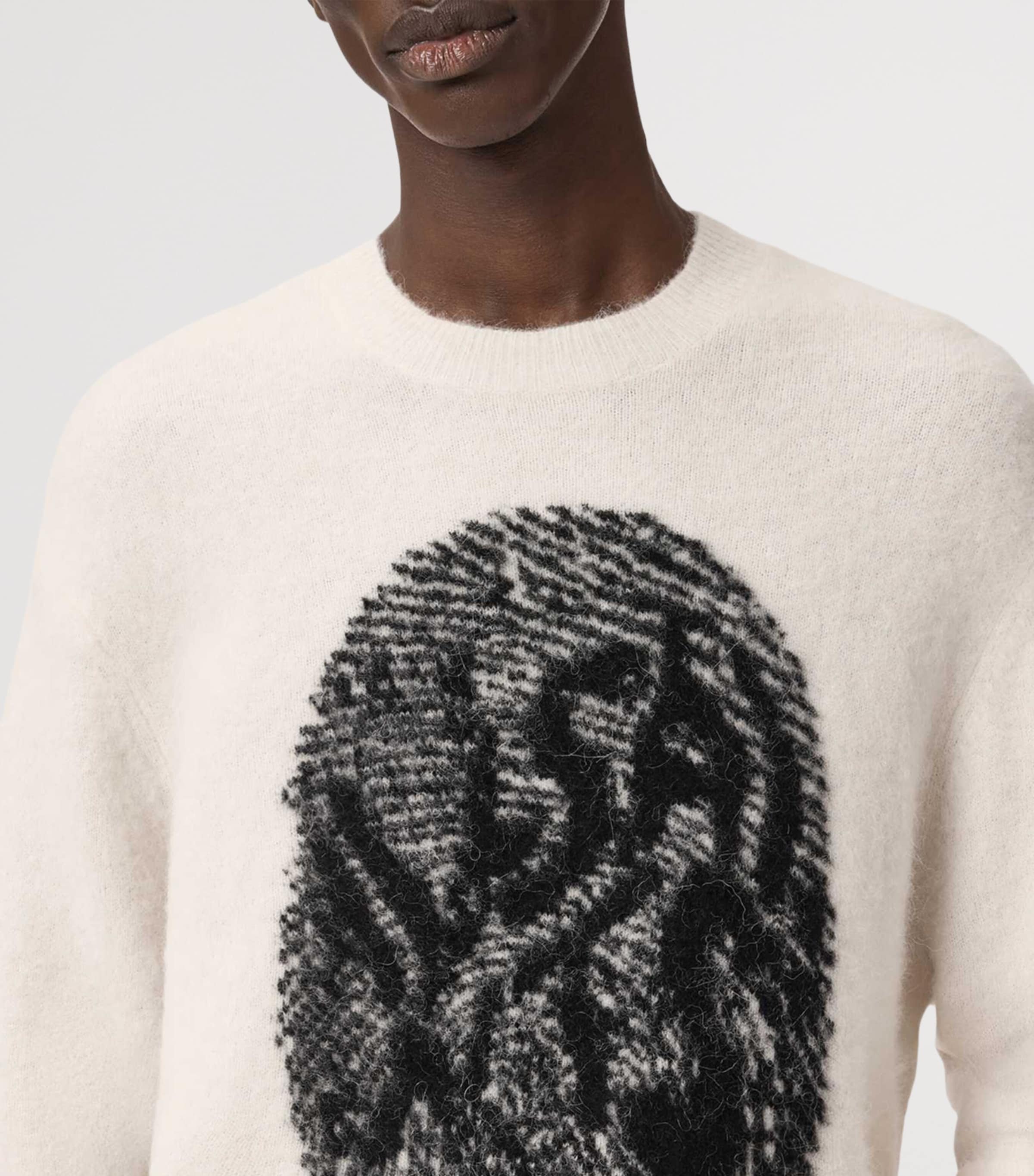 AllSaints Mens Jacquard Ridges Sweater Ecru White/black Image 7
